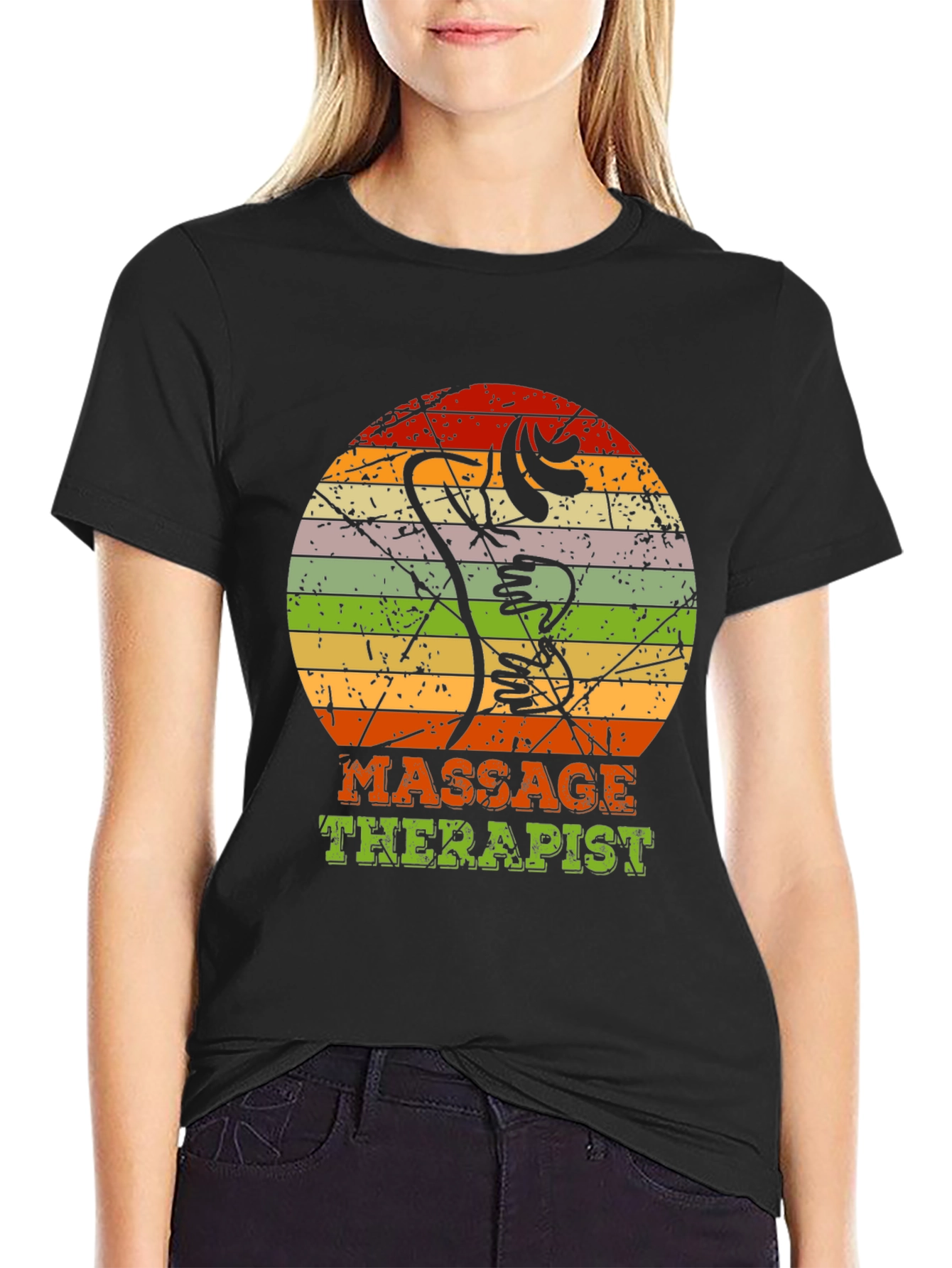 Black Massage Therapist Retro T-Shirt - Vintage Body Art view 2