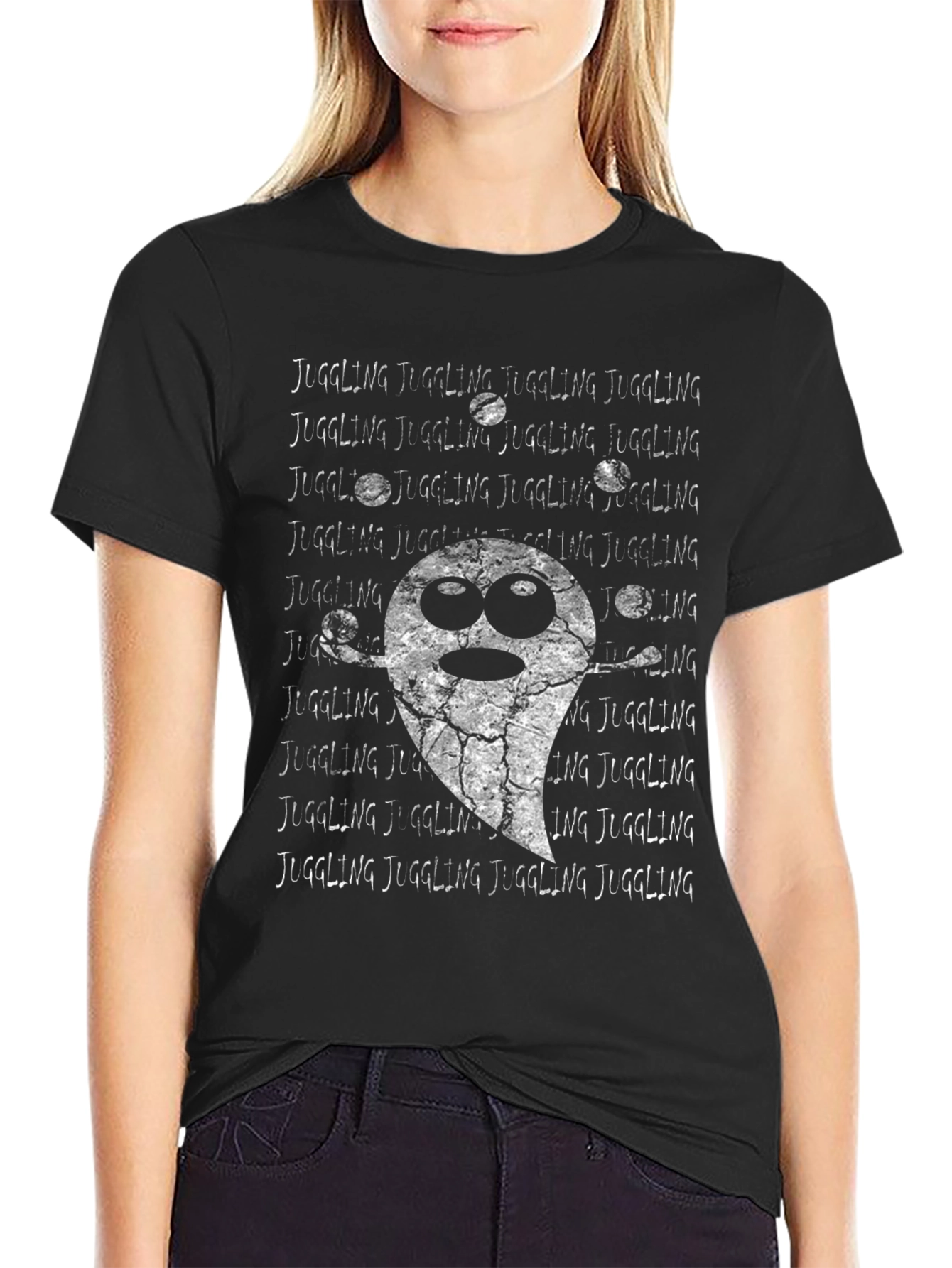 Black Juggling Ghost Graphic Tee - Unique Design view 2