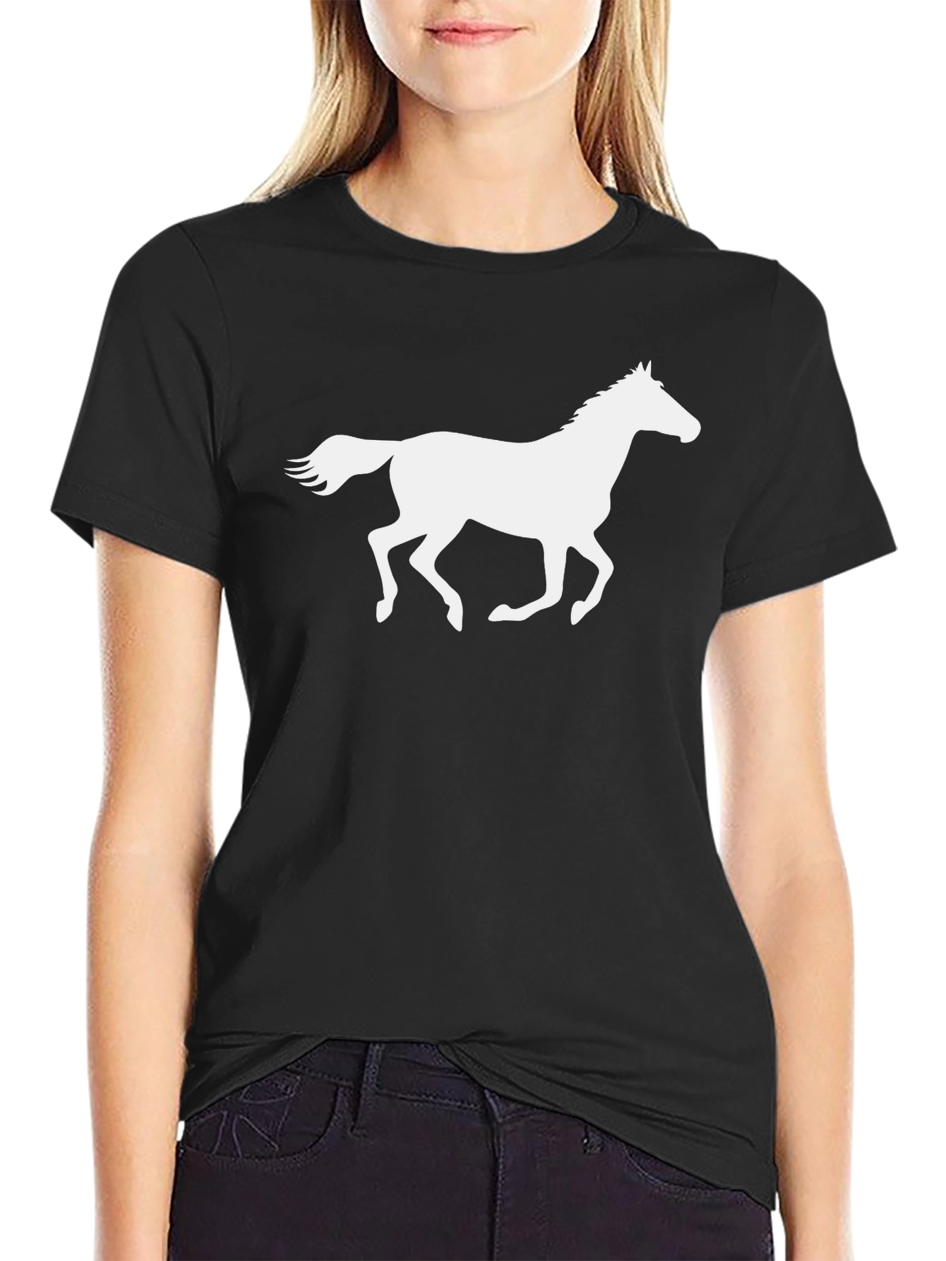 Black Black T-Shirt with White Horse Graphic view 2