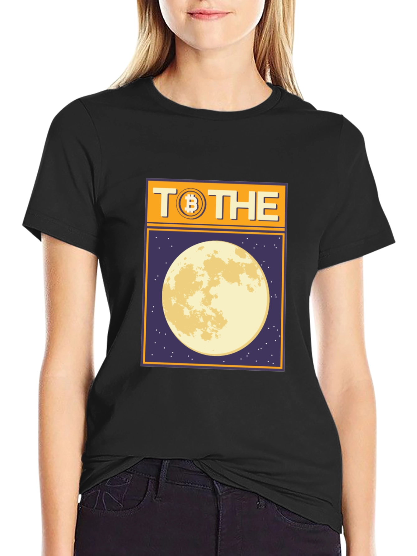 Black Bitcoin To The Moon Graphic T-Shirt view 2