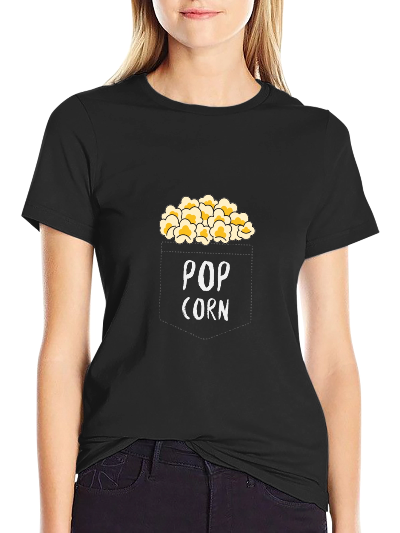 Black Popcorn Graphic Print Black Cotton T-Shirt view 2
