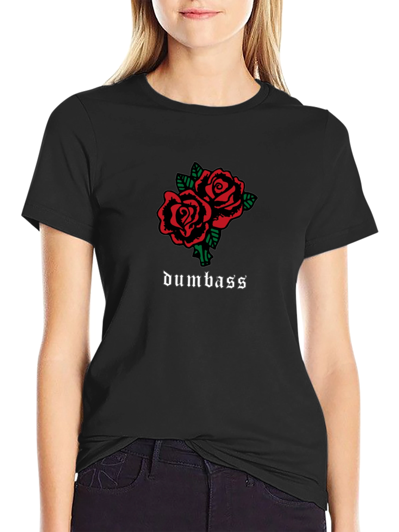 Black Roses & Dumbass Graphic Tee - Black view 2