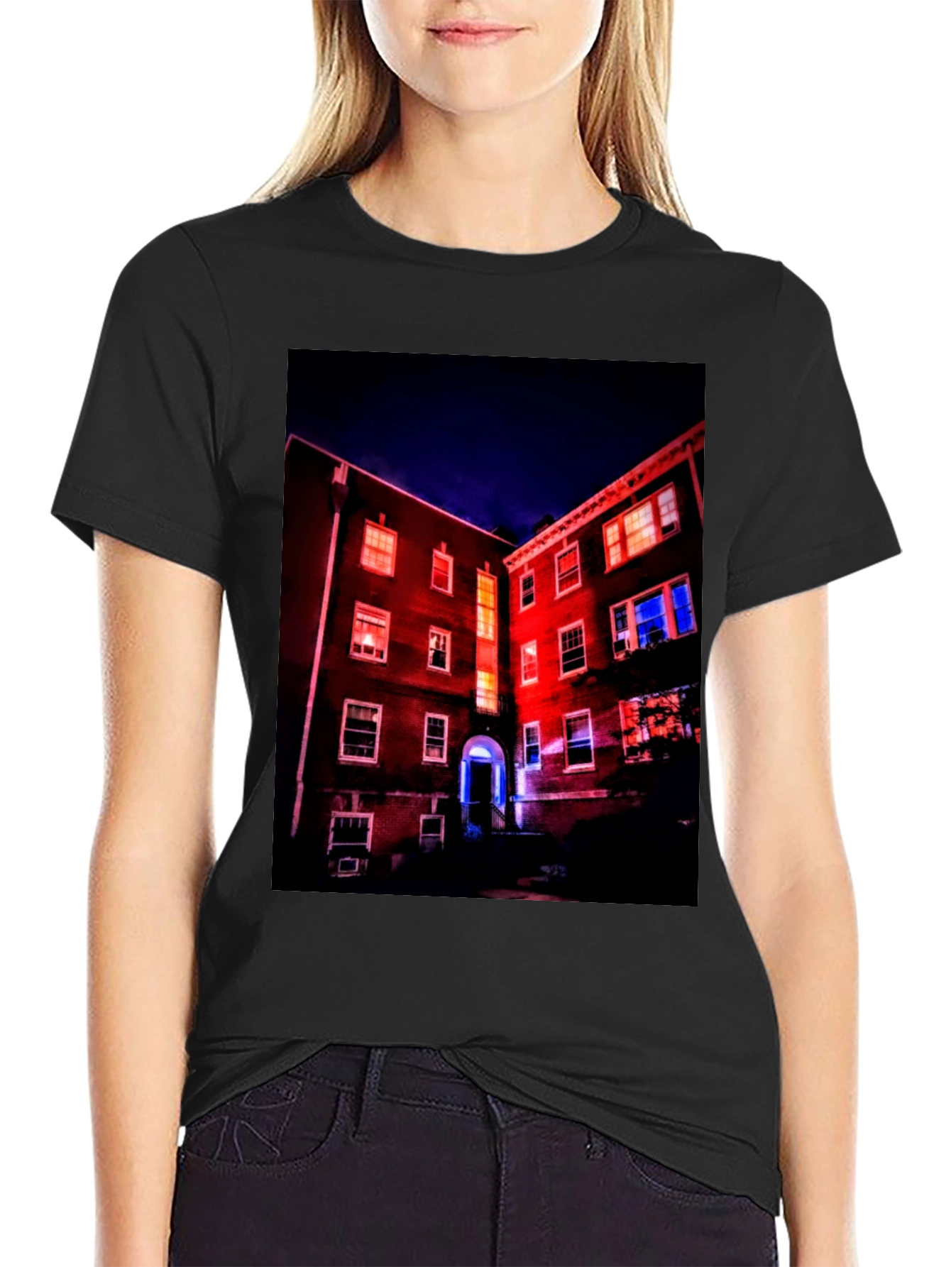 Black Illuminated Building Graphic Tee view 2