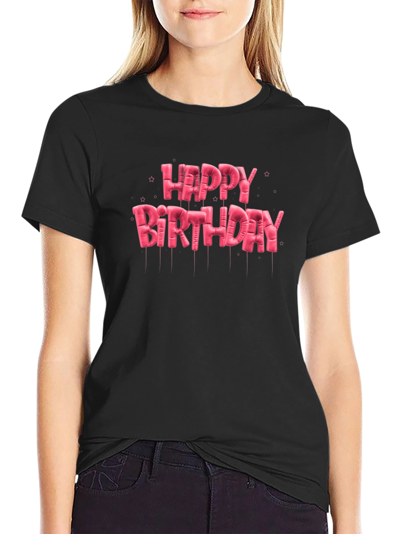 Black Happy Birthday Balloon Lettering T-Shirt view 2