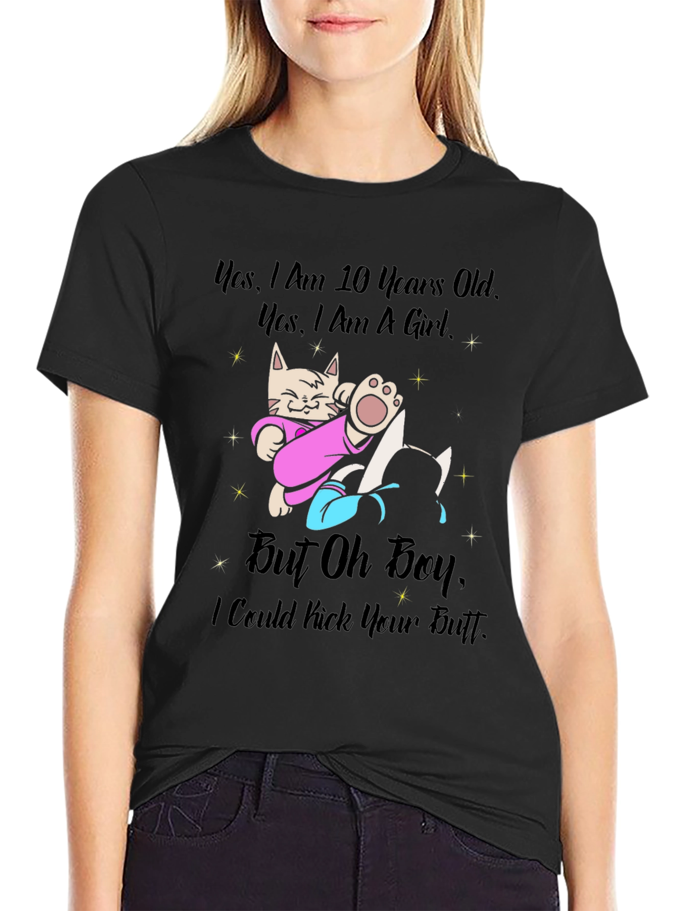 Black Funny Cat T-Shirt - Yes, I Am A Girl view 2