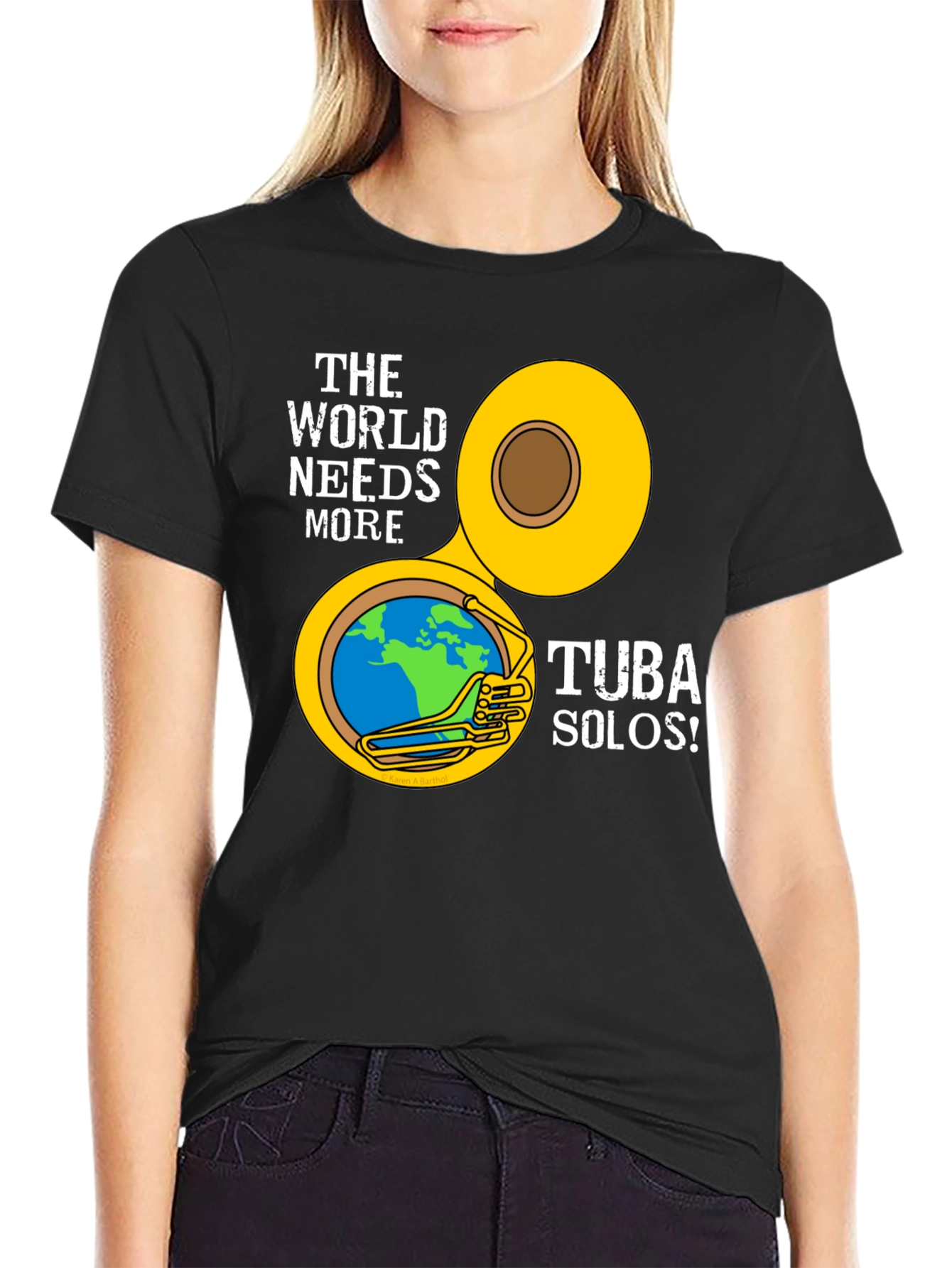 Black World Needs More Tuba Solos Black T-Shirt view 2