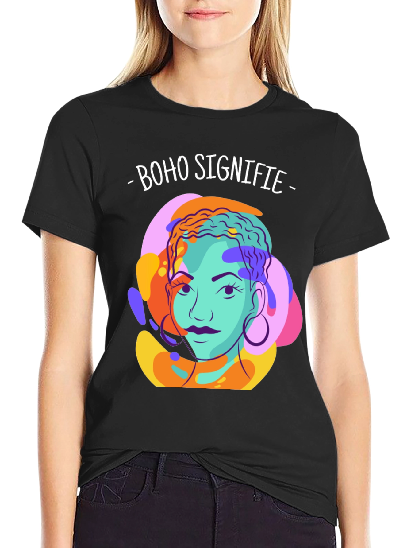 Black Boho Signifie Graphic Tee - Unisex Black T-Shirt view 2
