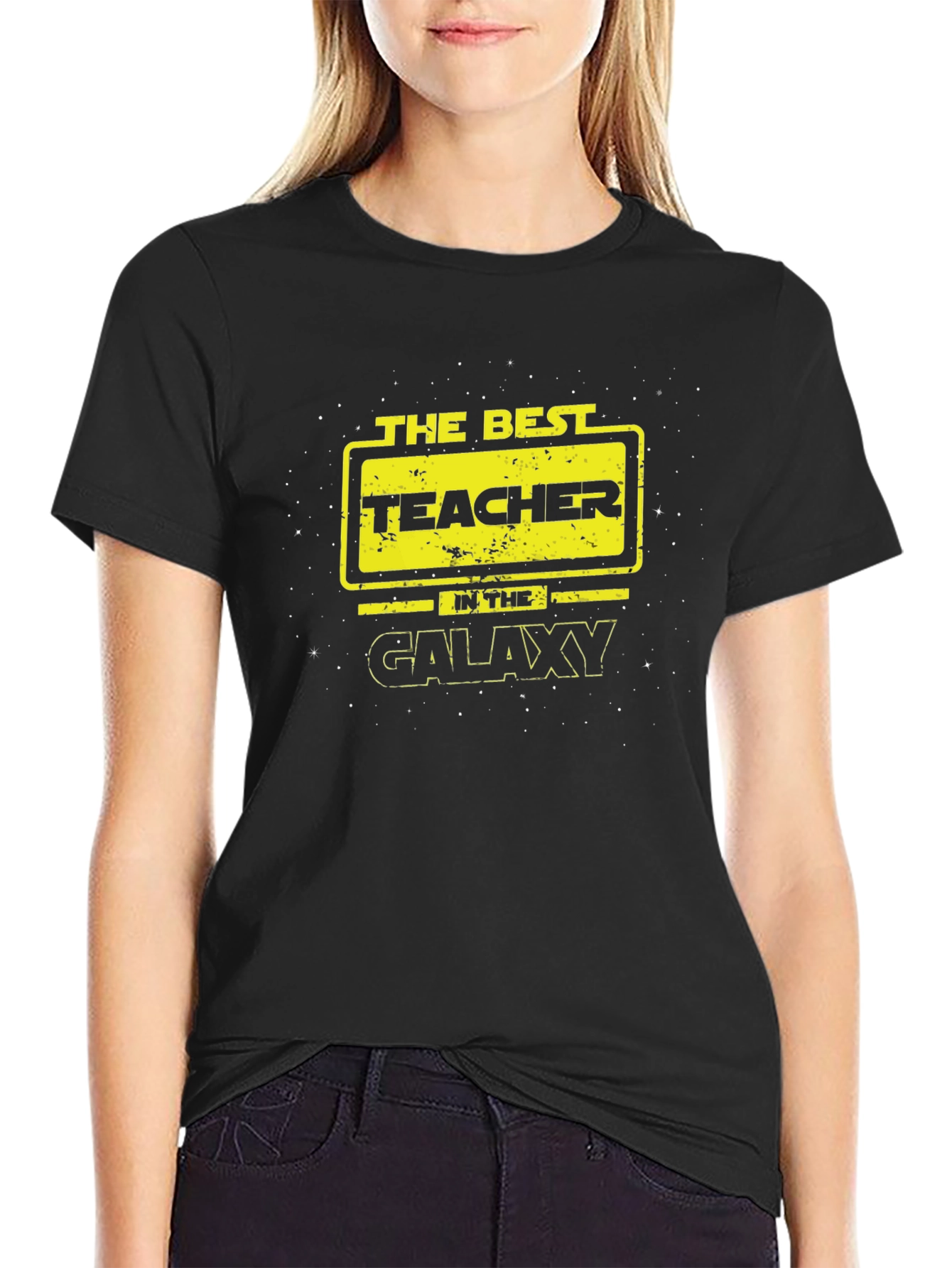 Black The Best Teacher in the Galaxy Black T-Shirt view 2