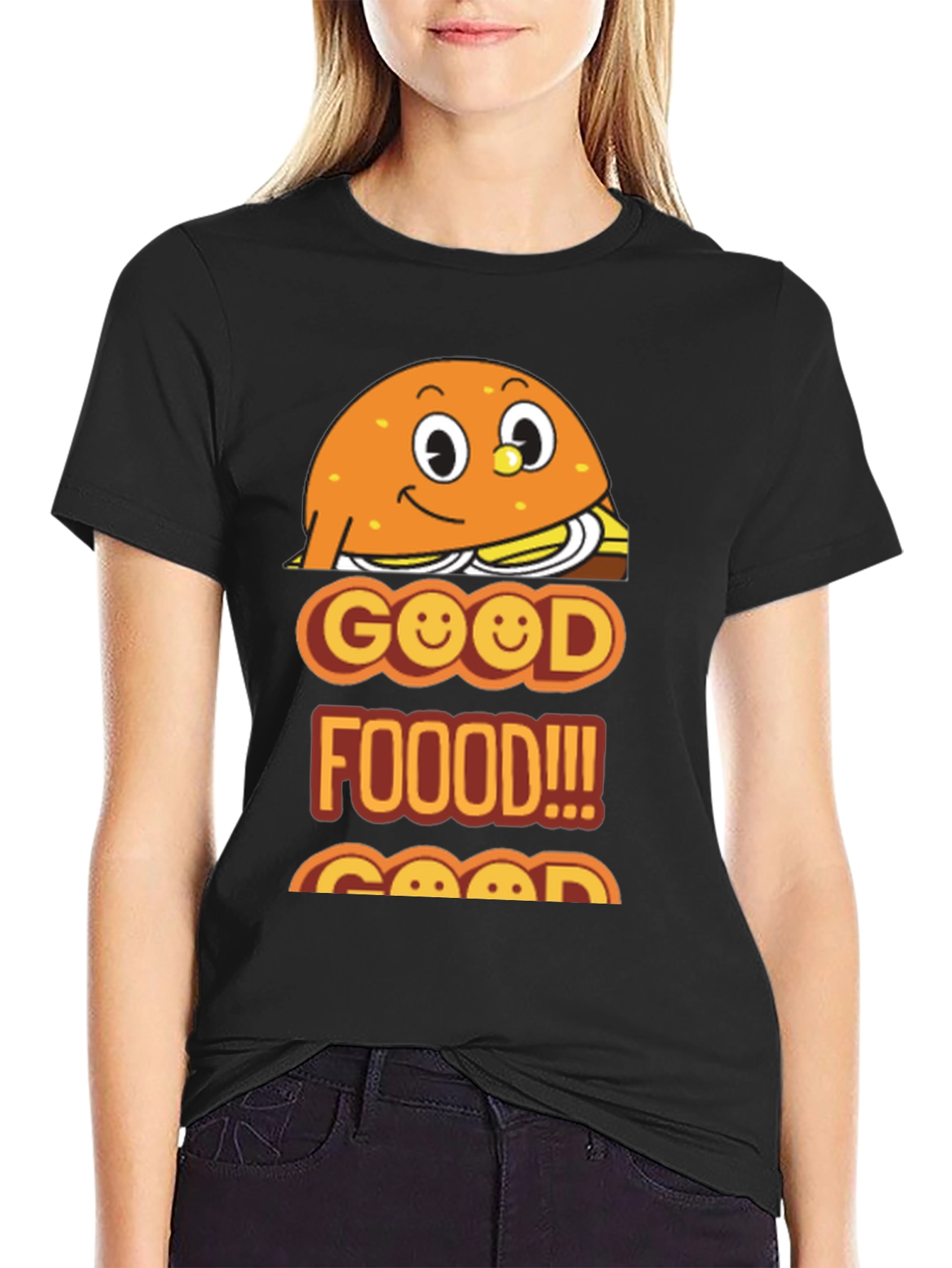 Black Good Food Burger Graphic Tee - Unisex Black T-Shirt view 2