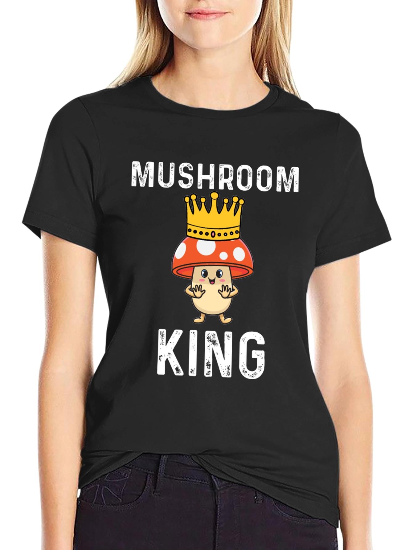 Black Mushroom King T-Shirt - Funny Graphic Tee view 2