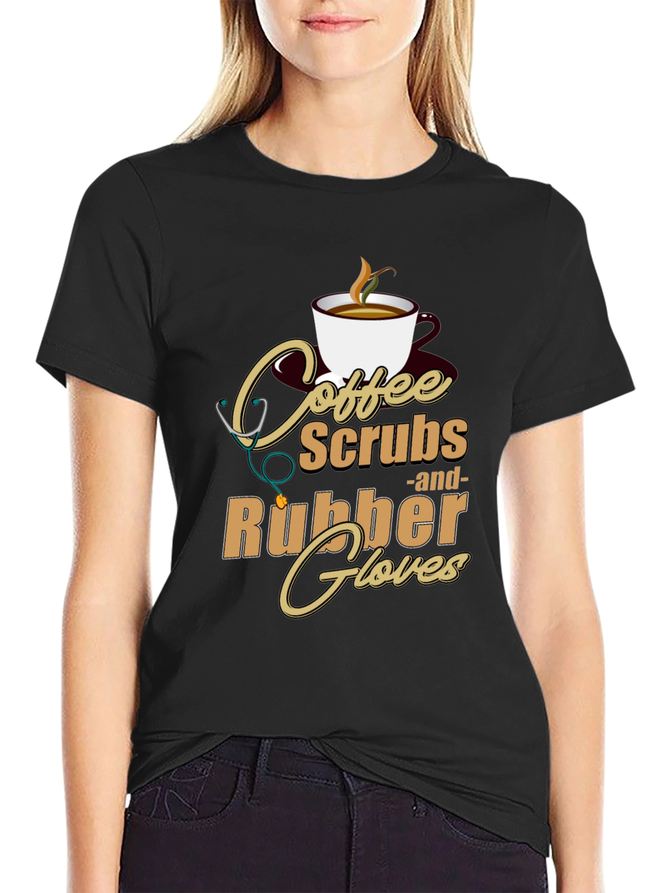 Black Coffee, Scrubs & Rubber Gloves Graphic Tee view 2
