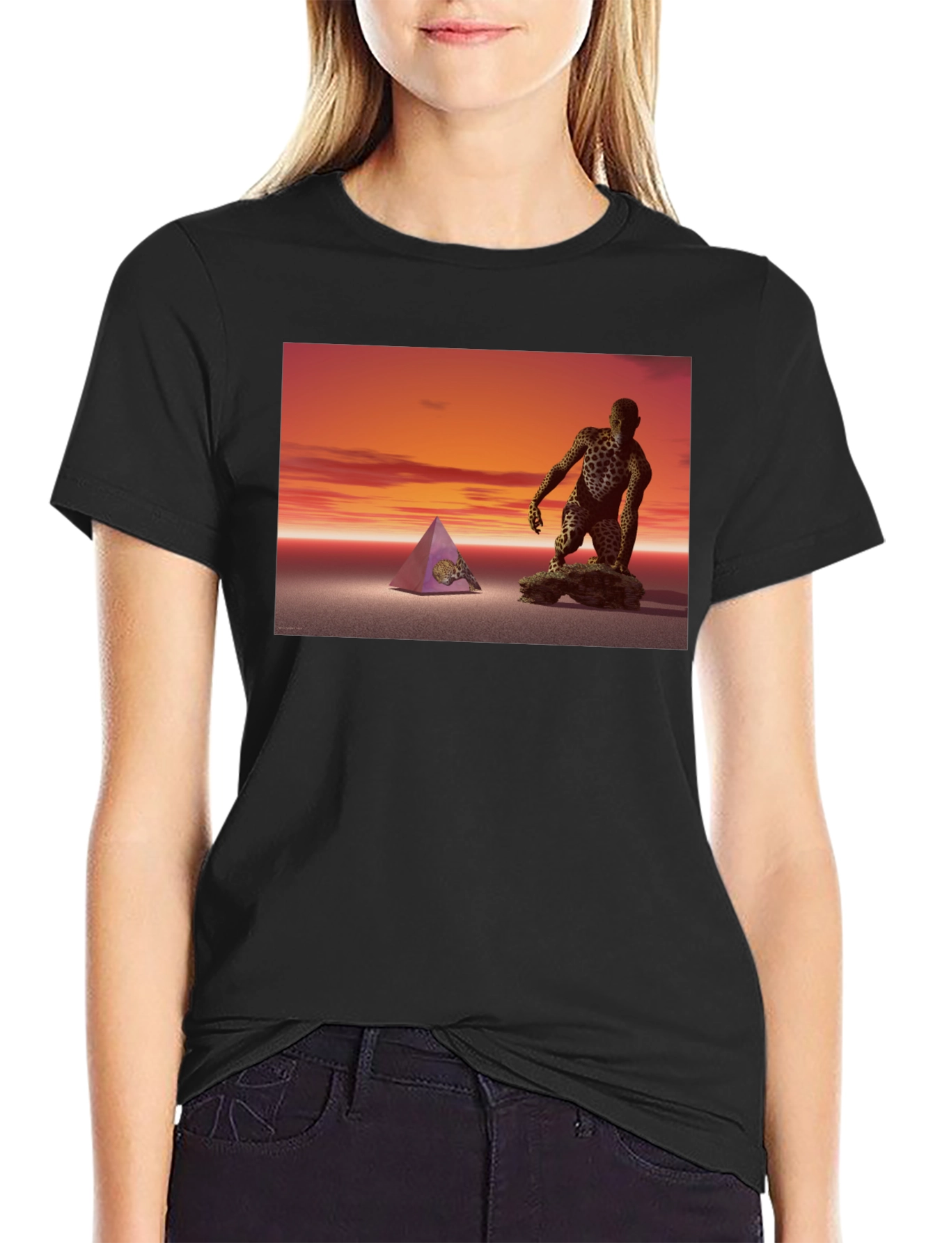 Black Surreal Pyramid & Figure Tee view 2
