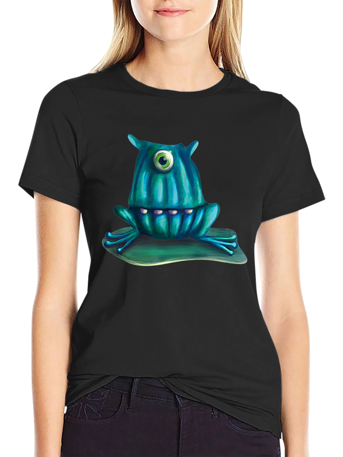 Black One-Eyed Monster Frog T-Shirt view 2