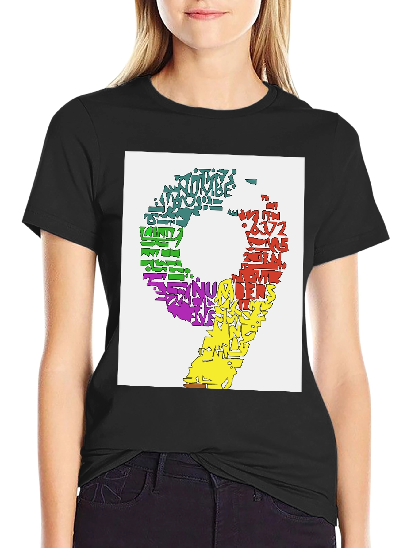 Black Colorful Number 9 Word Art Graphic Tee view 2