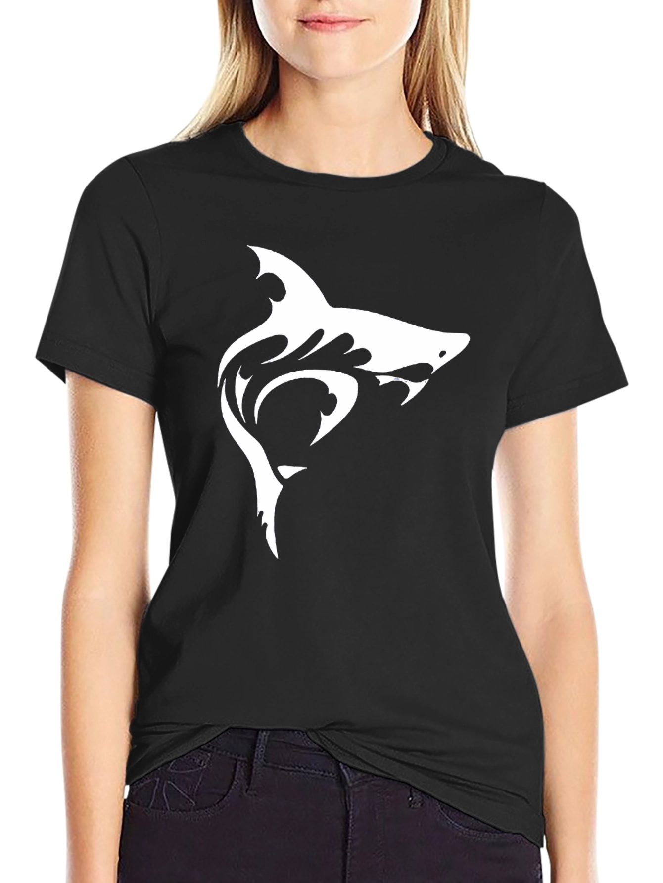 Black Shark Graphic Tee - Black Cotton Casual T-Shirt view 2
