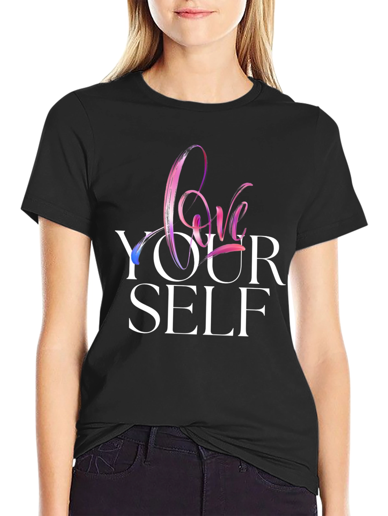 Black Love Yourself Graphic Print Black T-Shirt view 2