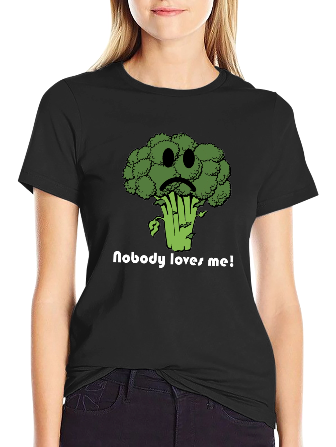 Black Sad Broccoli T-Shirt - Nobody Loves Me Graphic Tee view 2