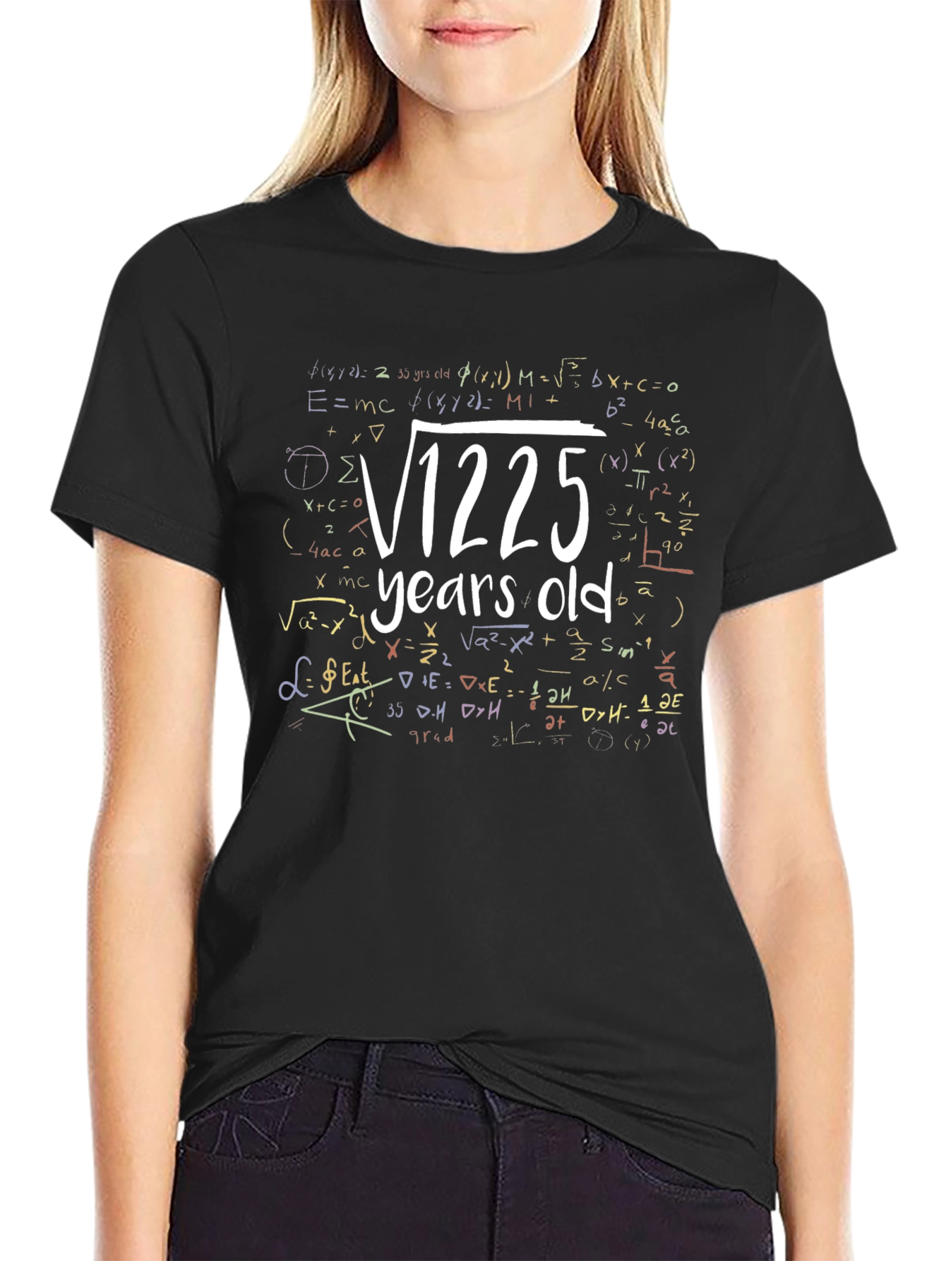 Black Funny Math 35th Birthday T-Shirt - Square Root 1225 Years Old view 2