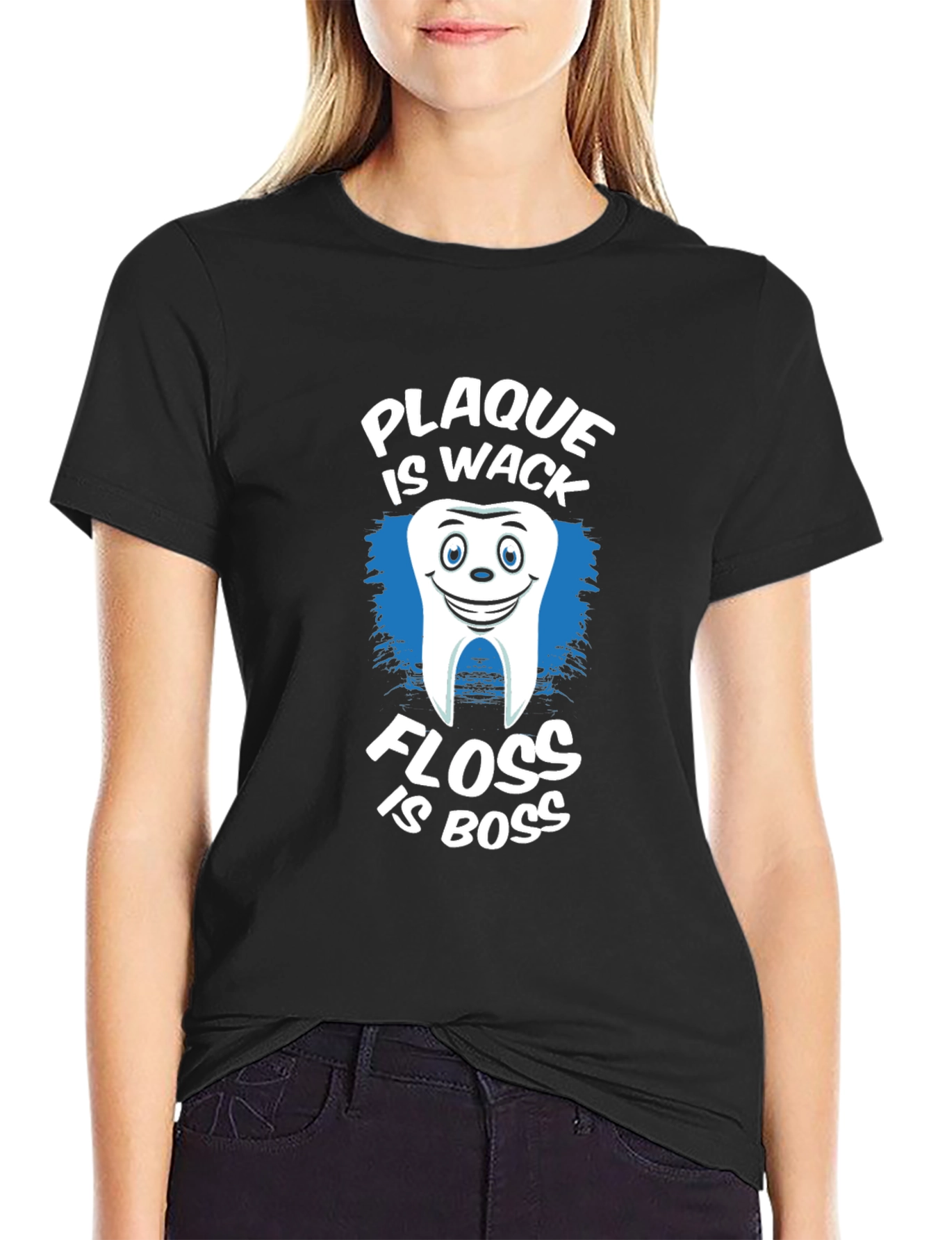 Black Plaque is Wack, Floss is Boss Funny Dental T-Shirt view 2