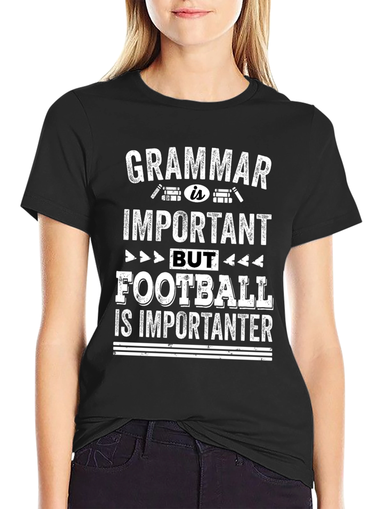 Black Grammar vs Football Funny Graphic Tee view 2
