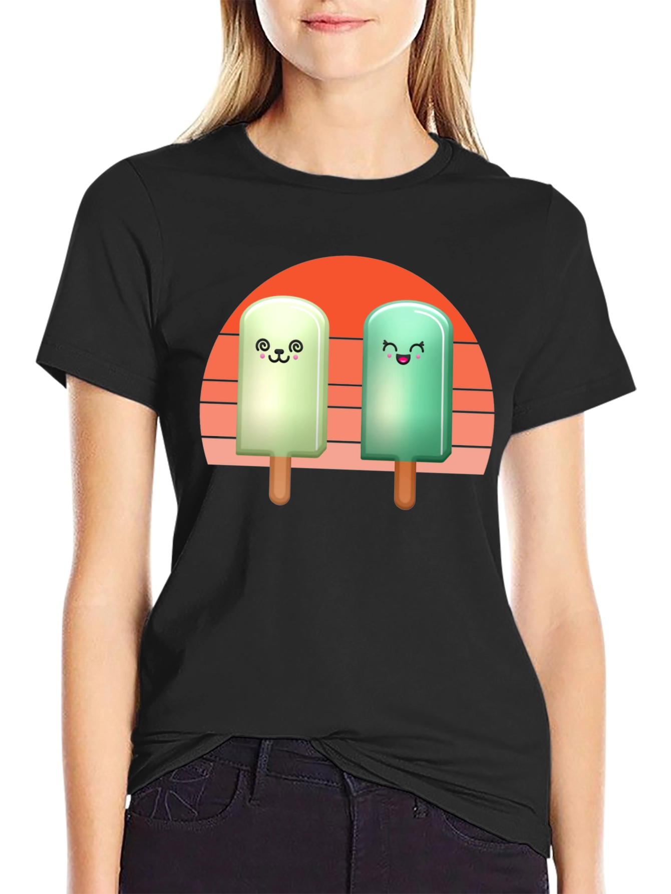 Black Cute Popsicle T-Shirt - Kawaii Ice Cream Tee view 2