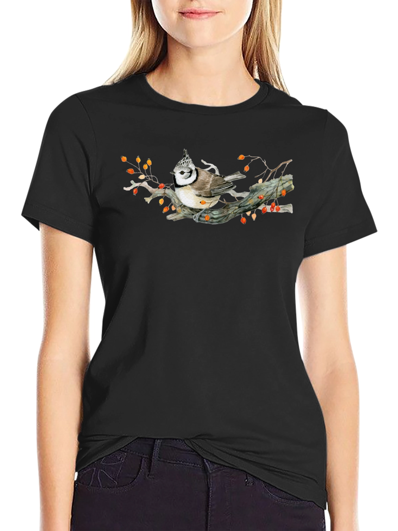 Black Bird on Branch Graphic T-Shirt view 2