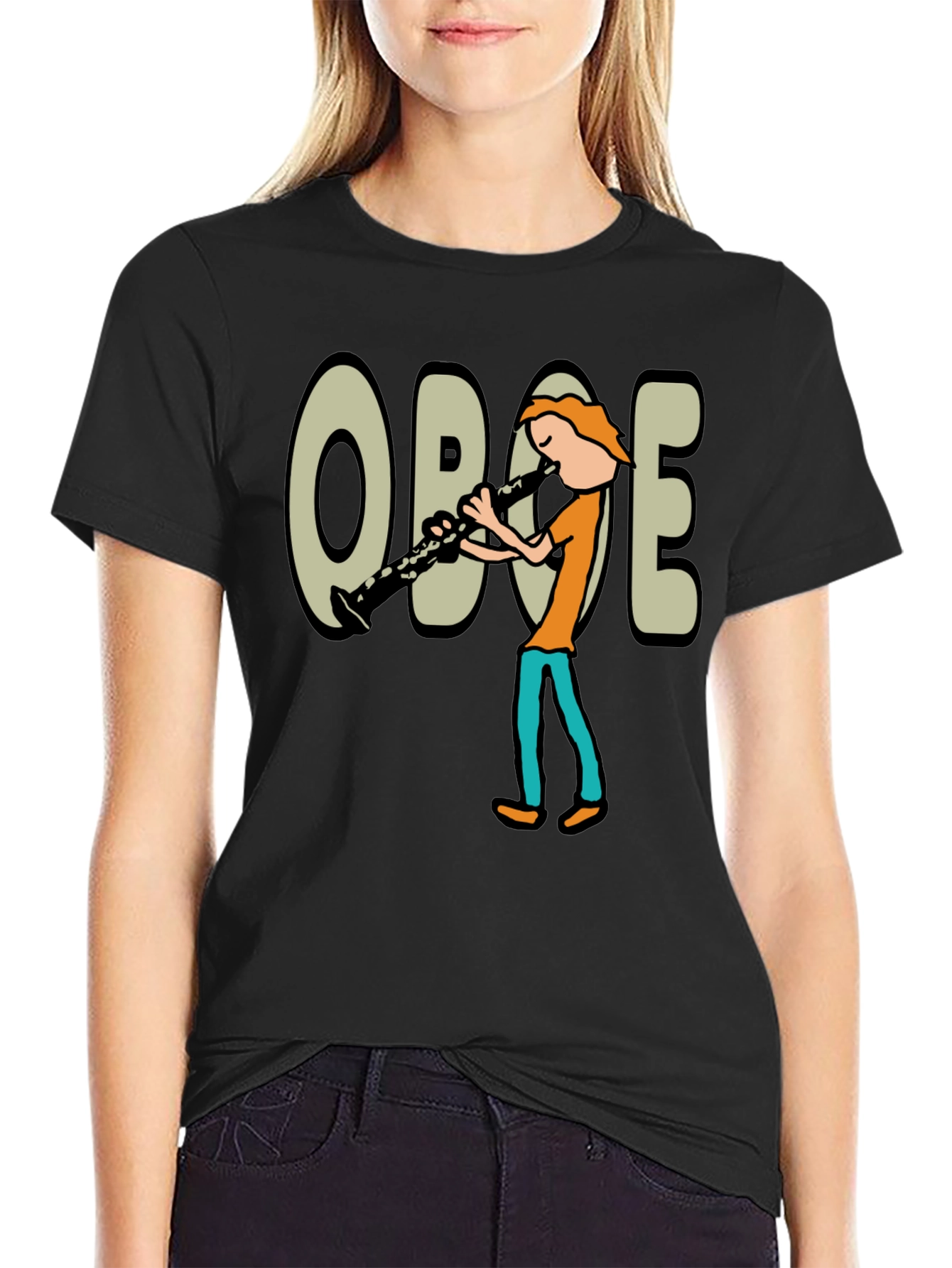 Black Oboe Cartoon Graphic T-Shirt view 2
