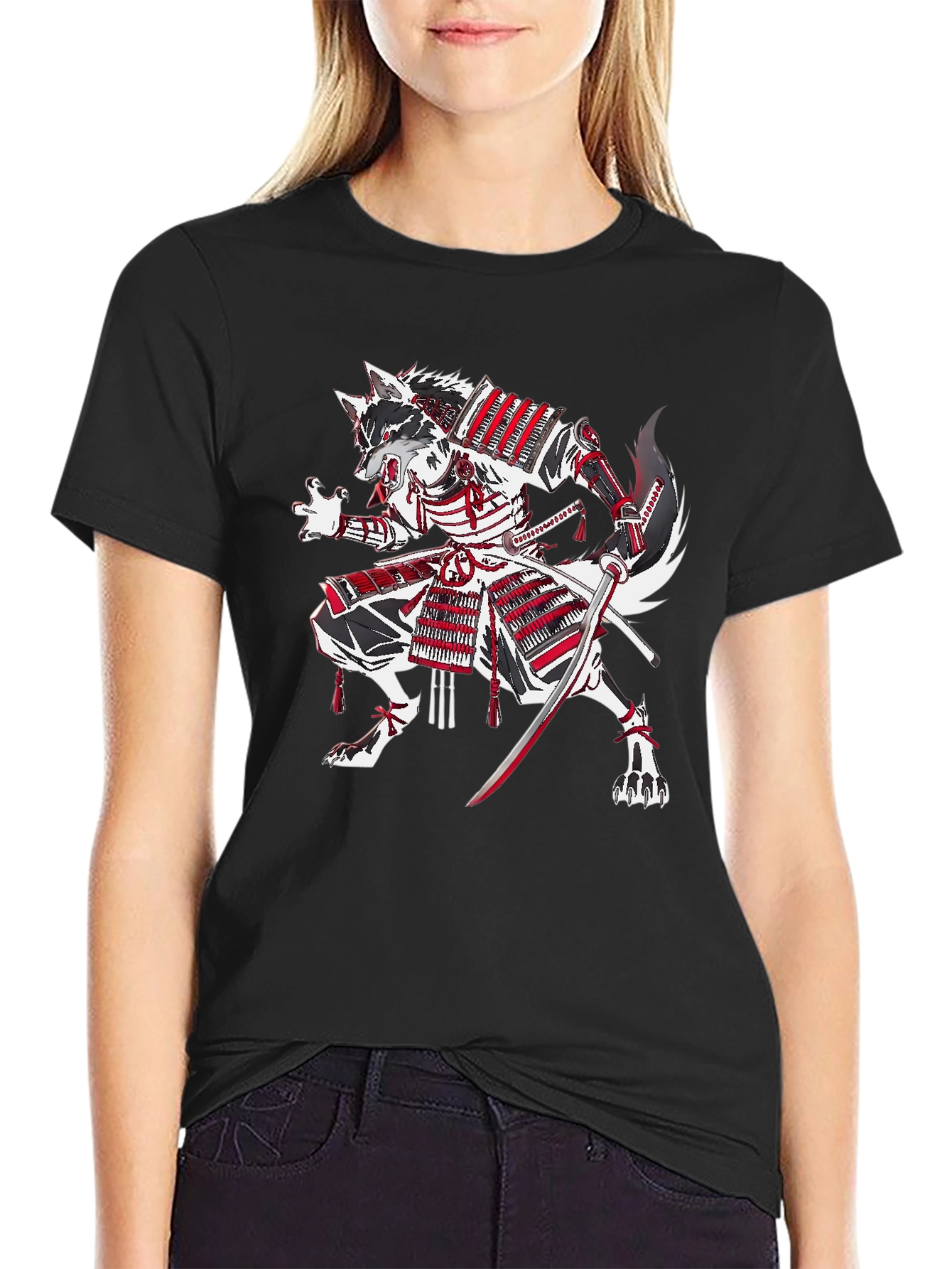 Black Samurai Wolf Graphic T-Shirt view 2