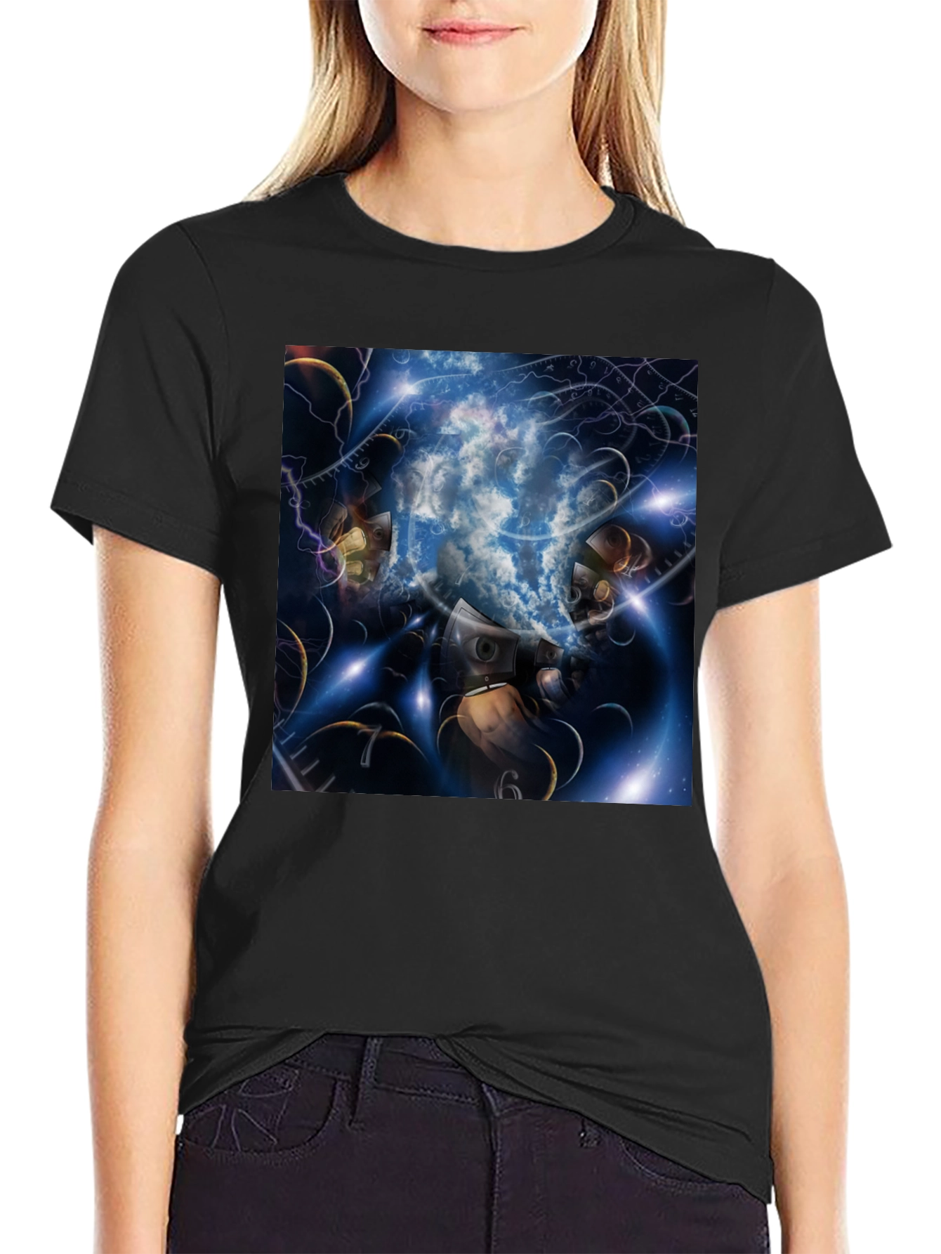 Black Surreal Clockwork Dreamscape Graphic Tee view 2