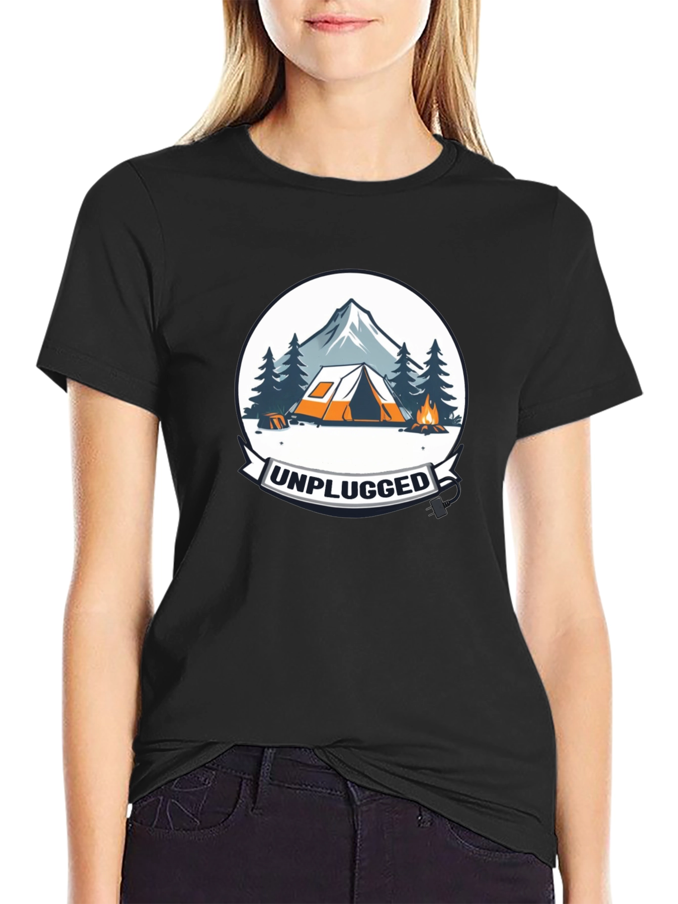 Black Unplugged Camping Graphic Tee - Black view 2