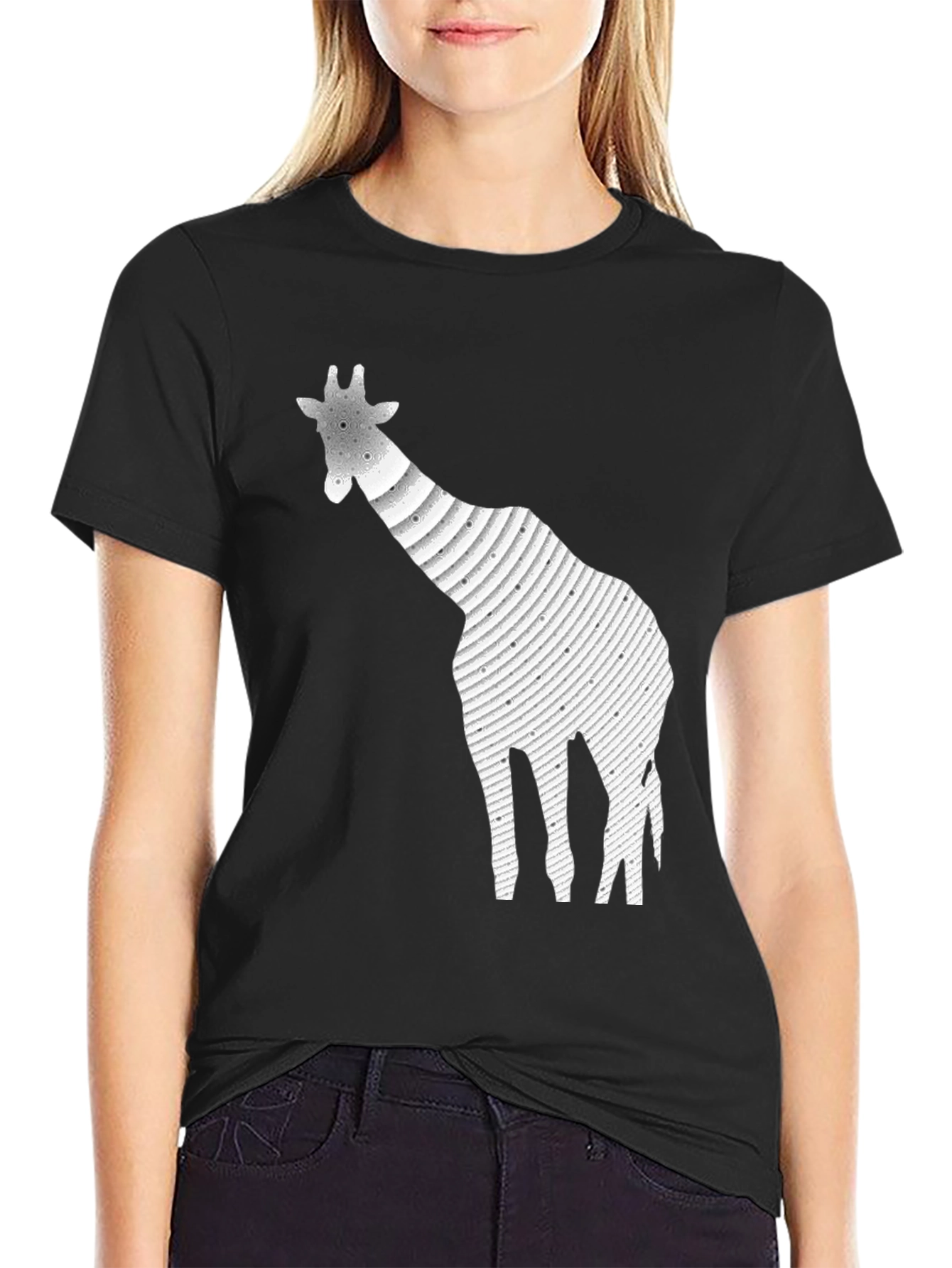 Black Giraffe Graphic Print Black T-Shirt view 2