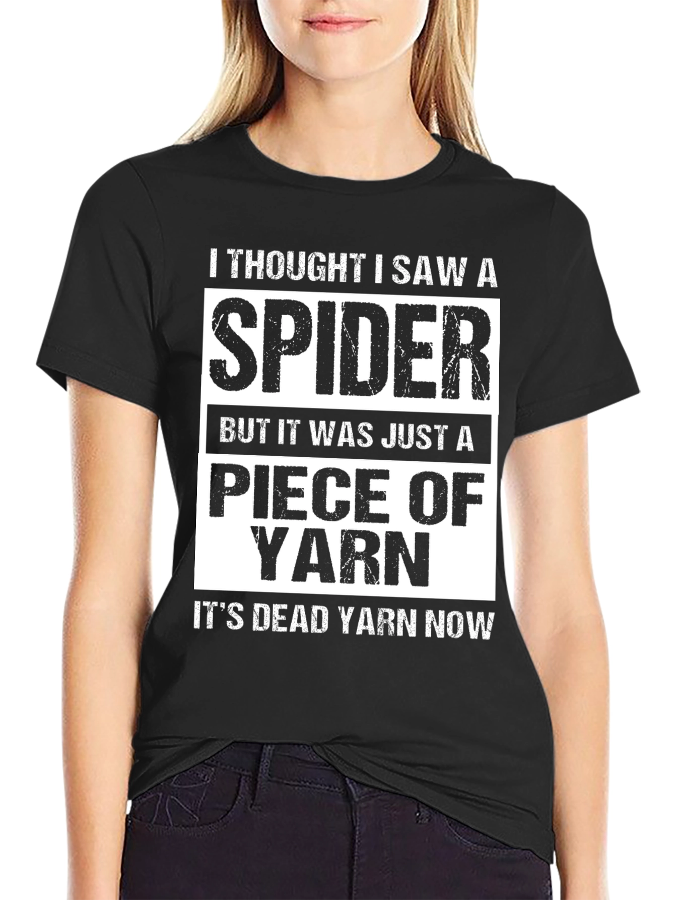 Black Funny "I Thought I Saw A Spider" Yarn T-Shirt view 2