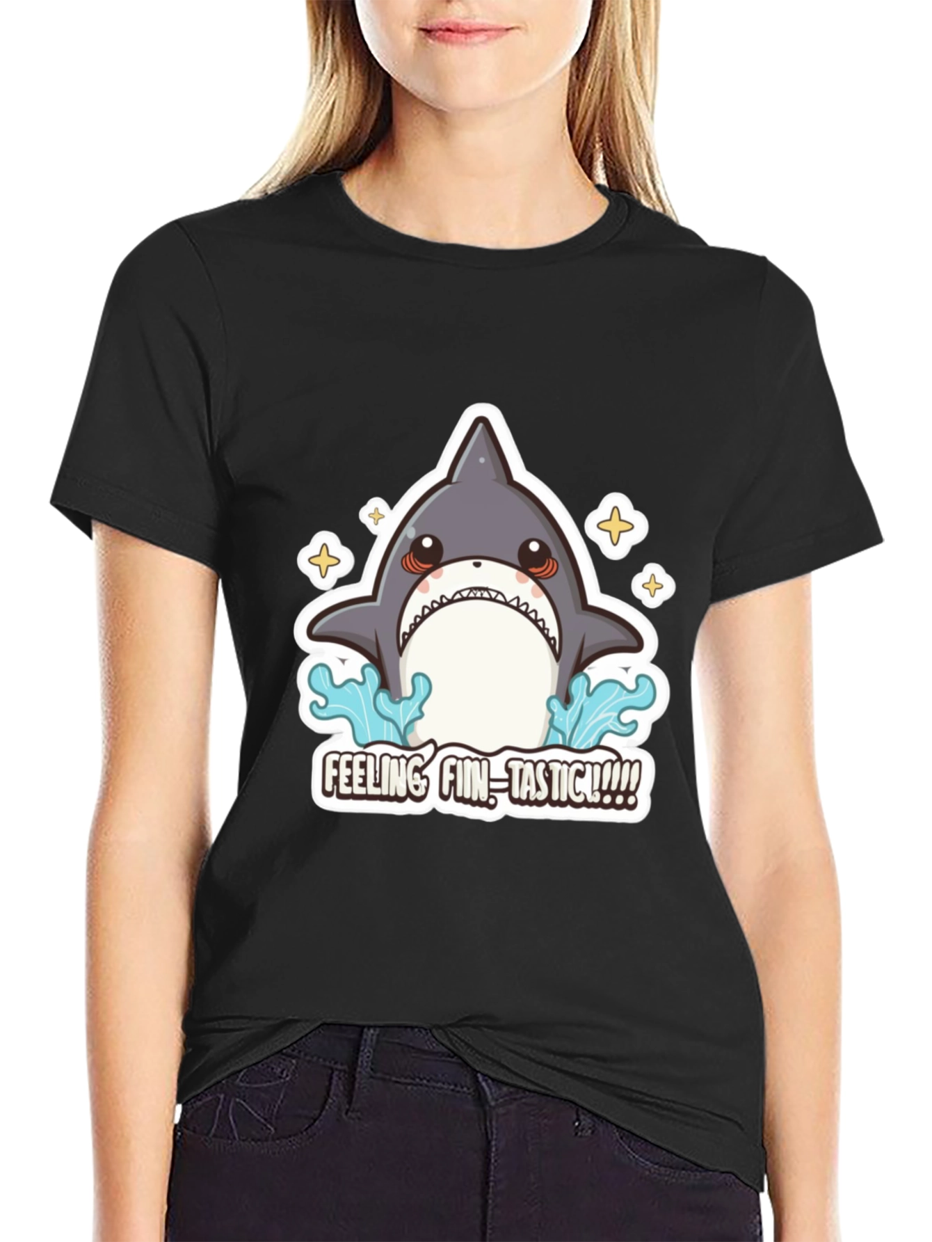 Black Feeling Fin-Tastic Shark Graphic T-Shirt view 2