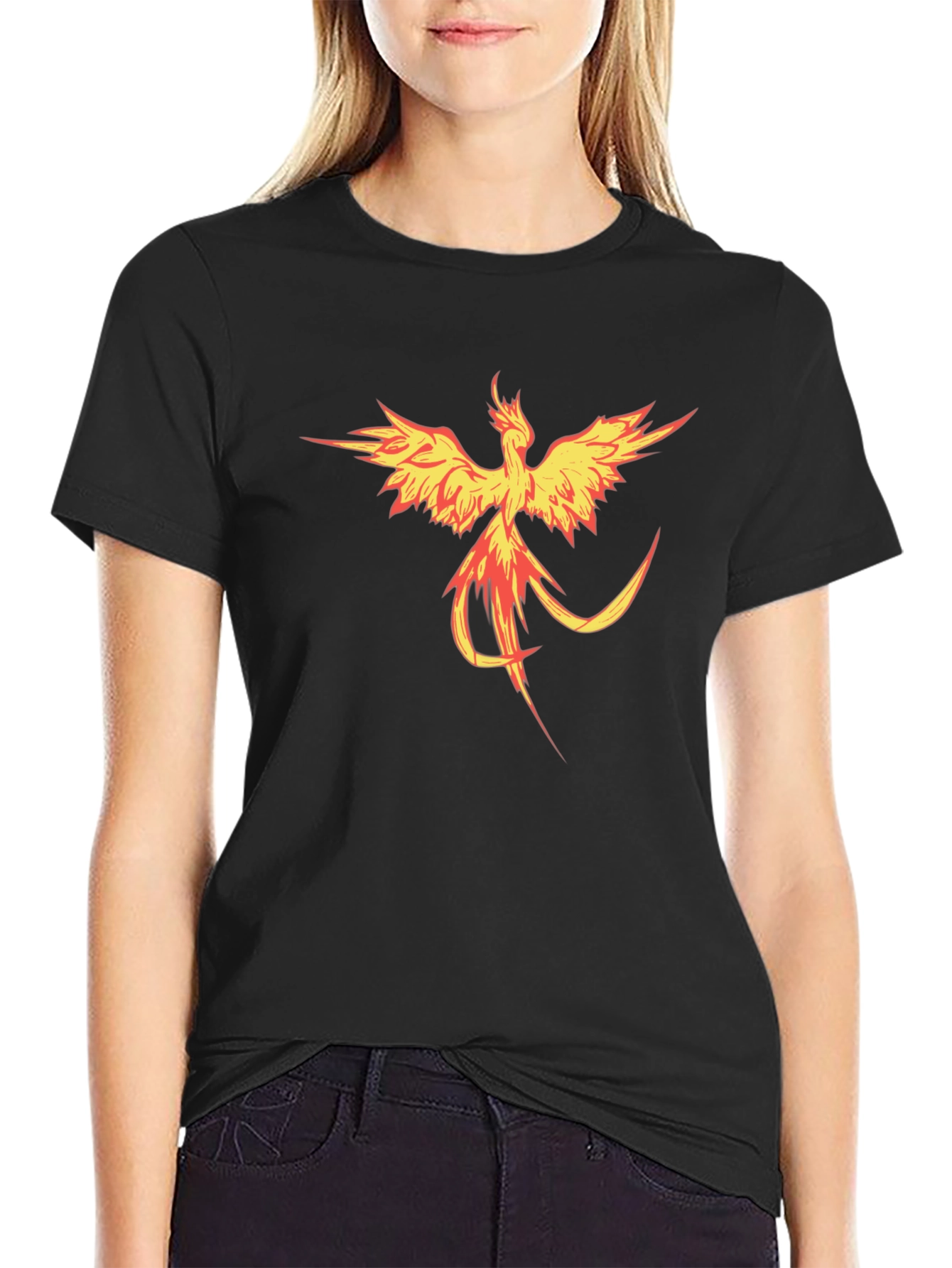 Black Fiery Phoenix Graphic Tee - Bold Black T-Shirt view 2
