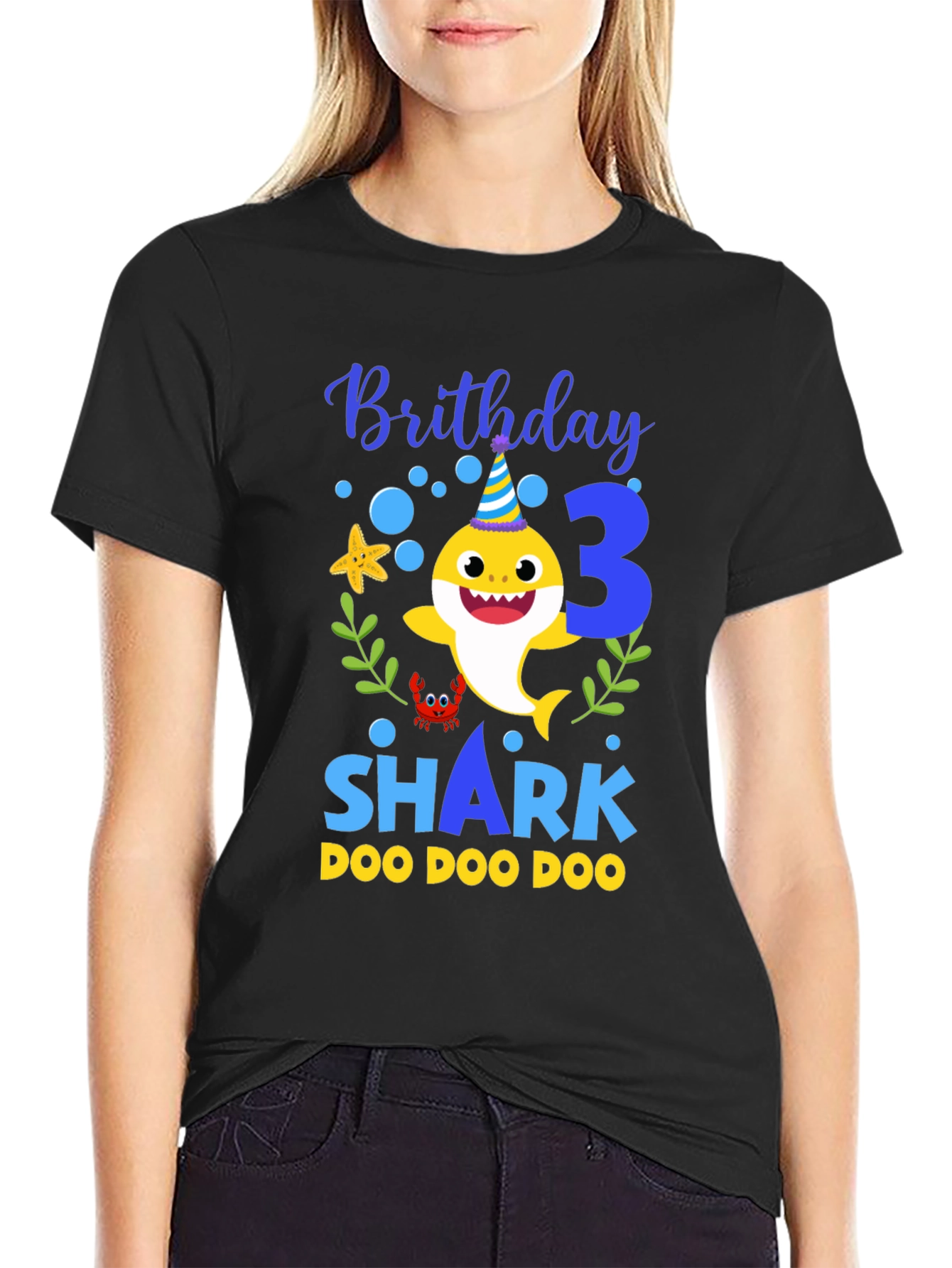Black Birthday Shark T-Shirt, 3rd Birthday view 2