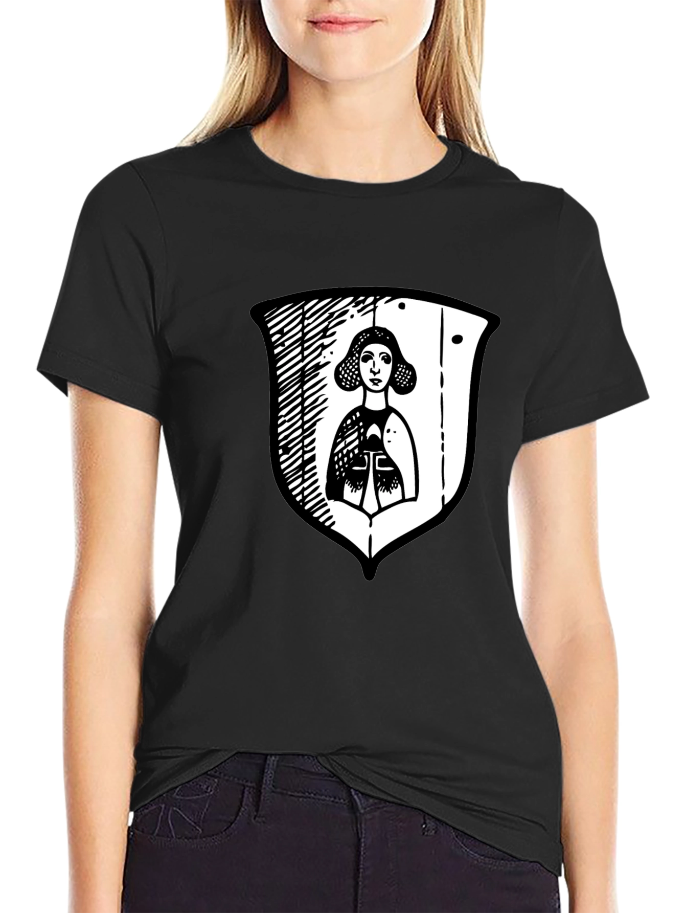Black Black Graphic Tee with Medieval Lady Shield view 2