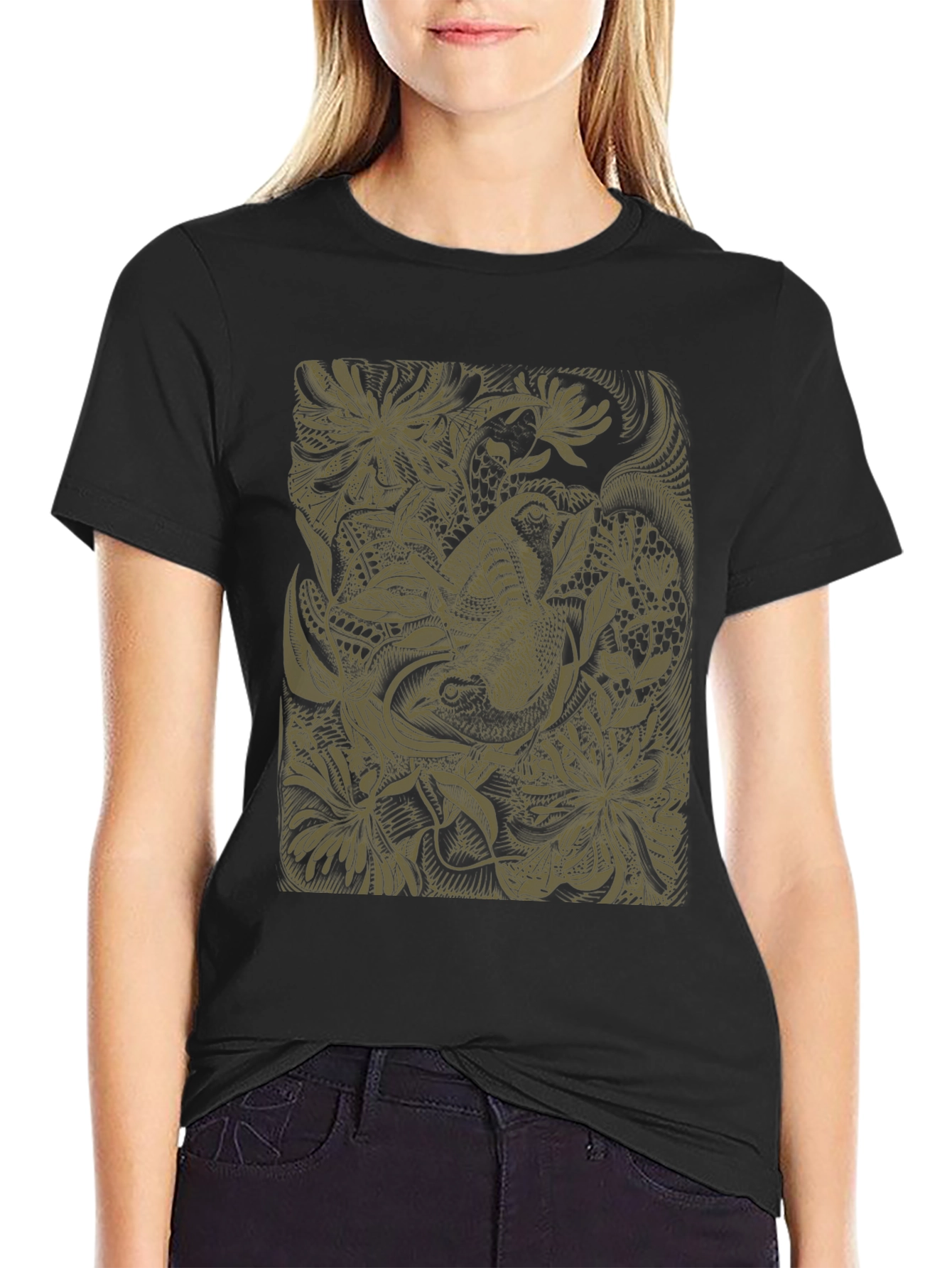 Black Nature Print Black T-Shirt view 2