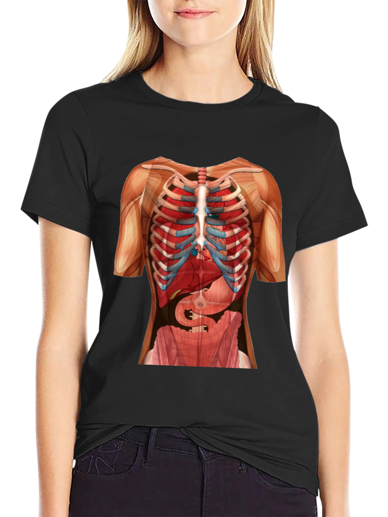 Black Anatomy Skeleton Rib Cage T-Shirt view 2