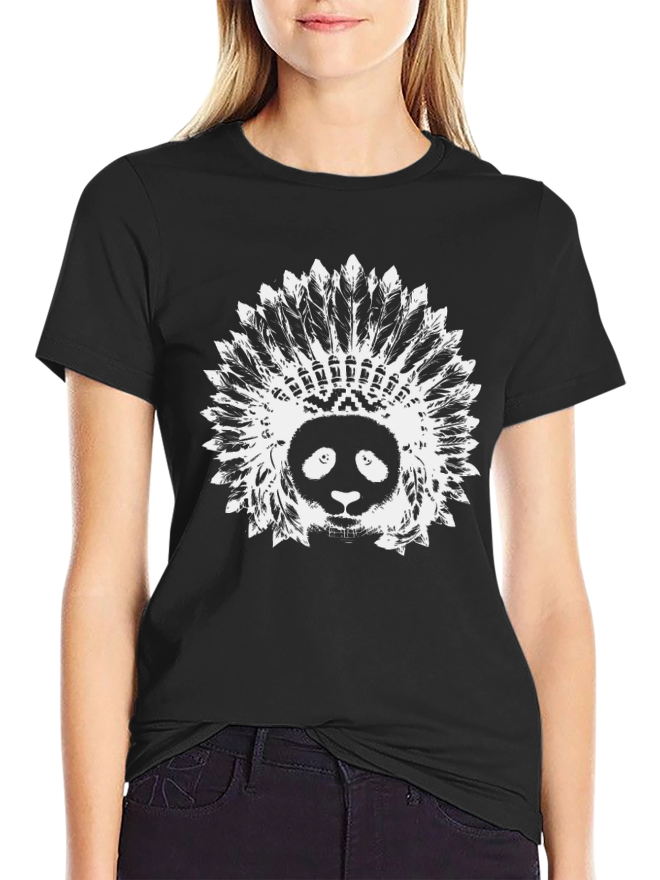 Black Panda Headdress Graphic Black T-Shirt view 2