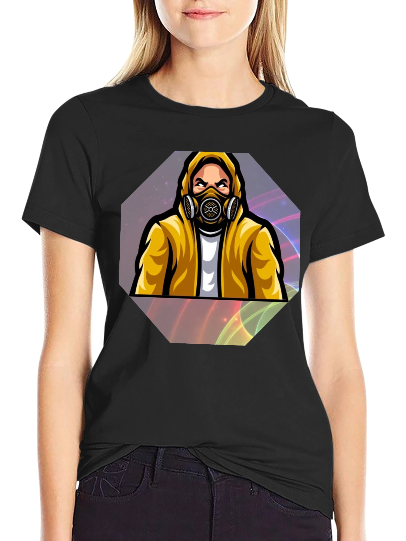 Black Gas Mask Graphic Tee - Black Cotton Blend view 2