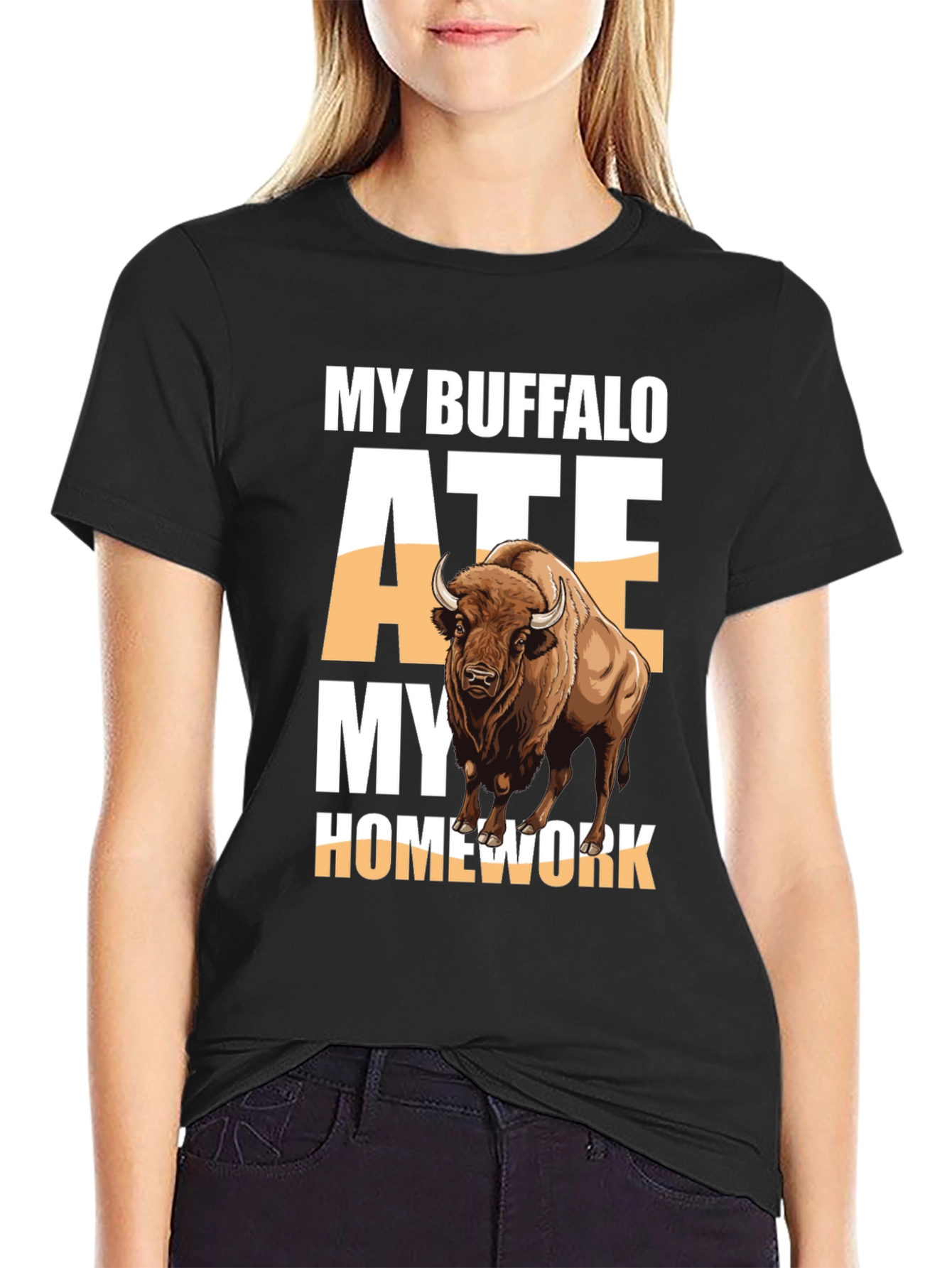 Black My Buffalo Ate My Homework T-Shirt view 2