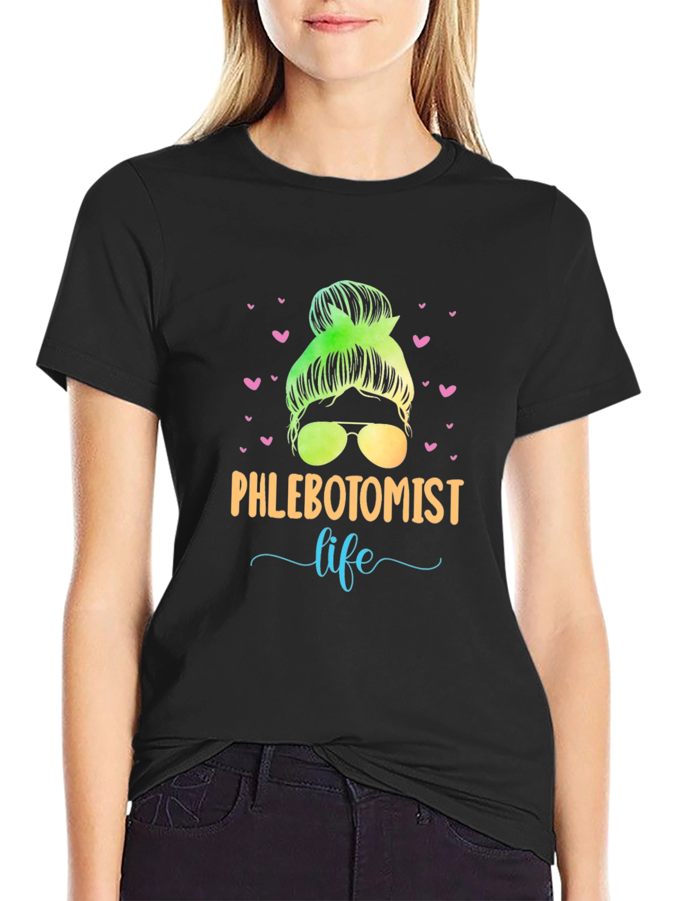Black Phlebotomist Life Messy Bun T-Shirt view 2