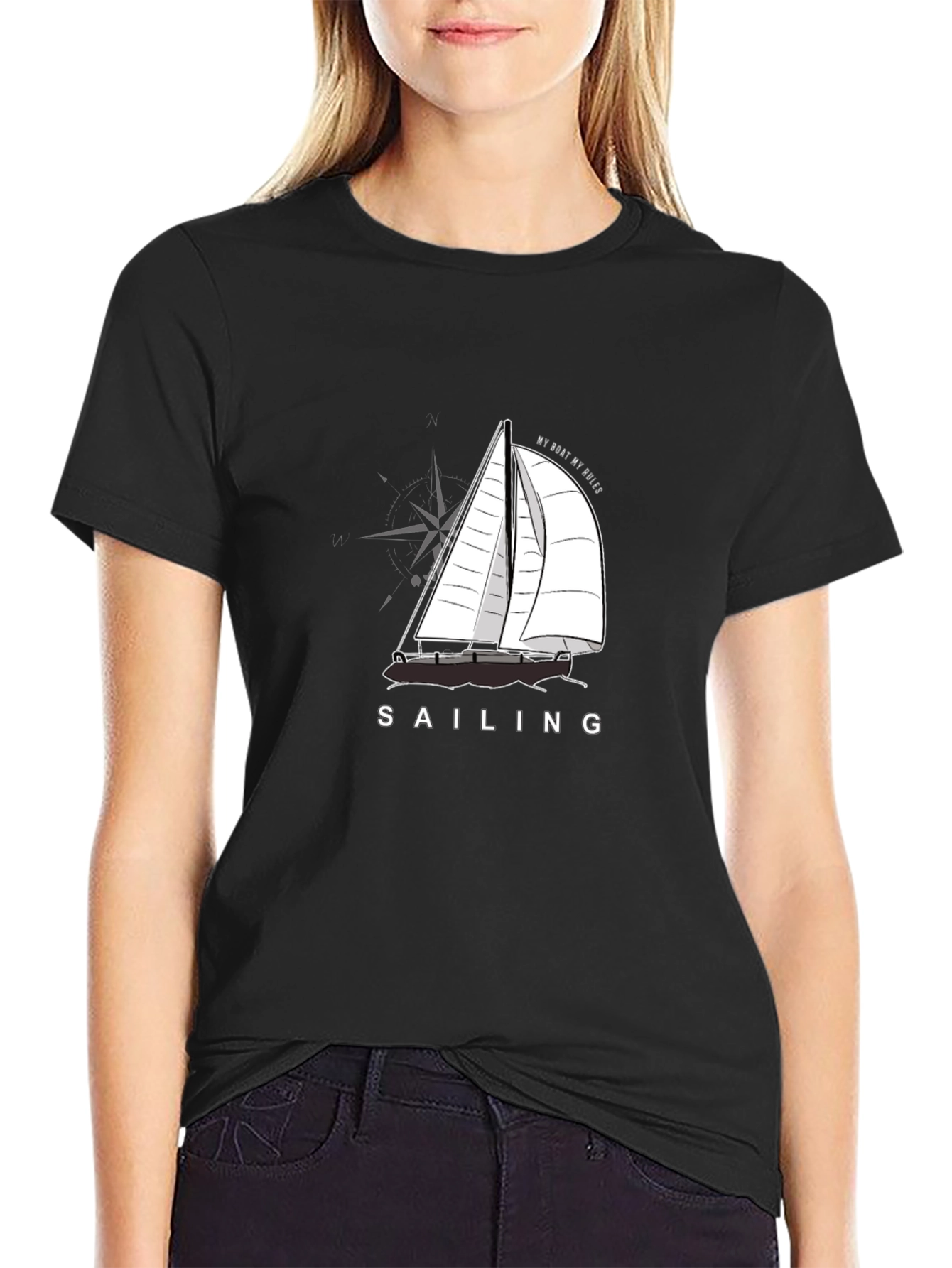 Black Sailing T-Shirt - "My Boat, My Rules" Graphic Tee view 2