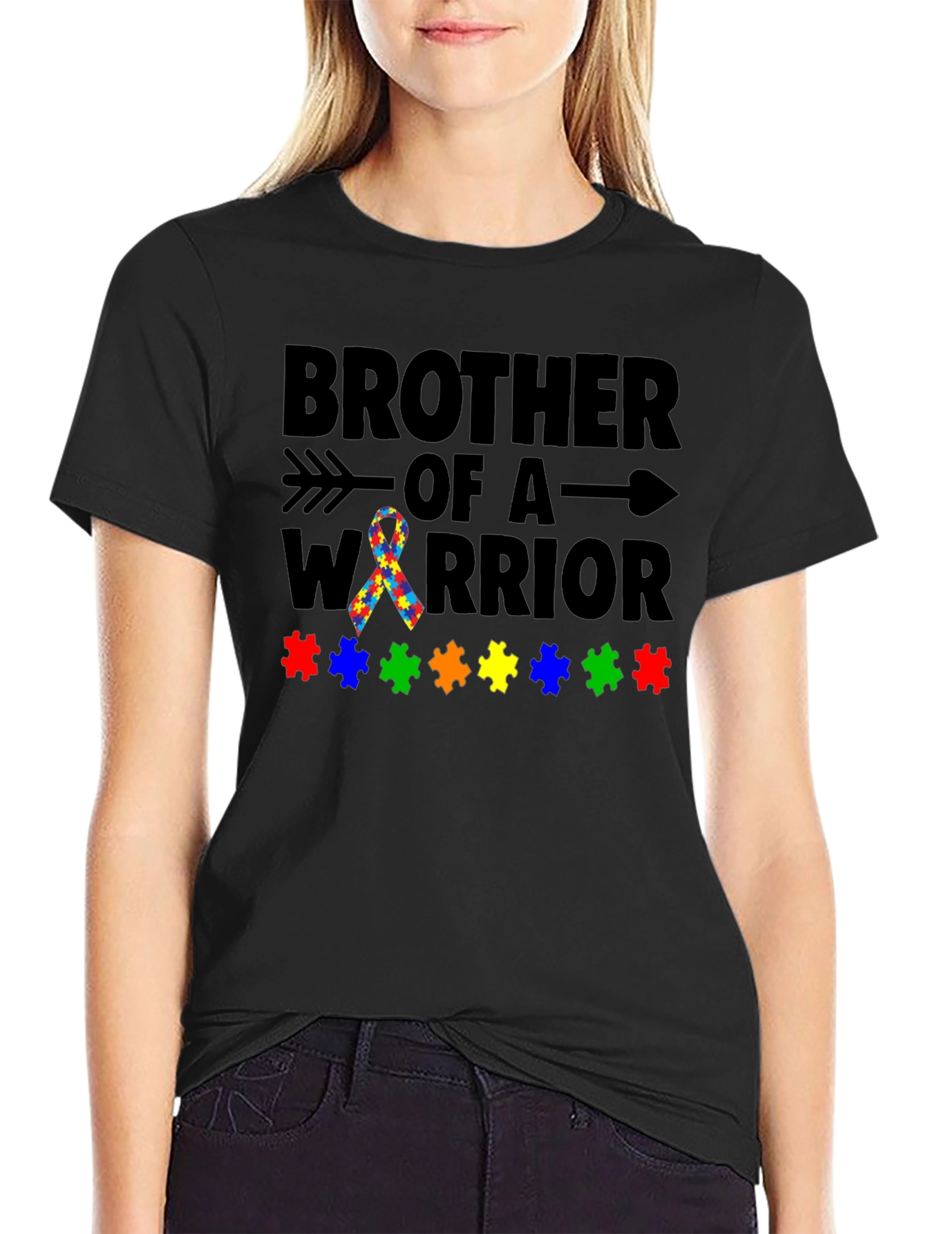 Black Brother of a Warrior Autism Awareness T-Shirt view 2