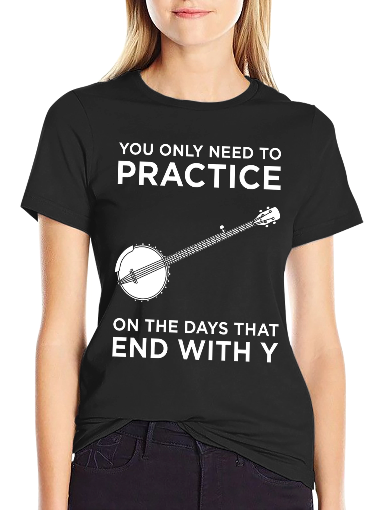 Black Funny Banjo Practice T-Shirt view 2
