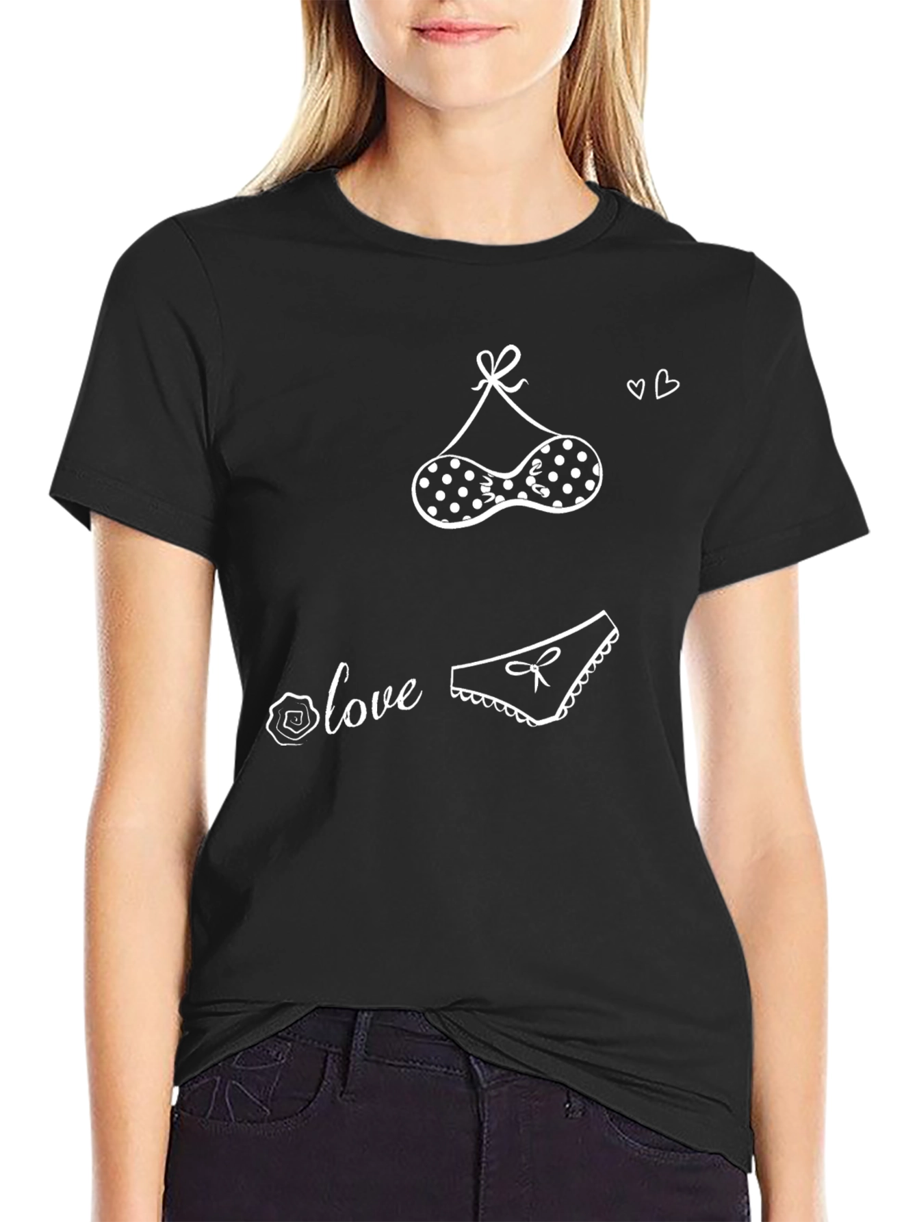 Love Lingerie Graphic Tee - Black Crew Neck Shirt - 2
