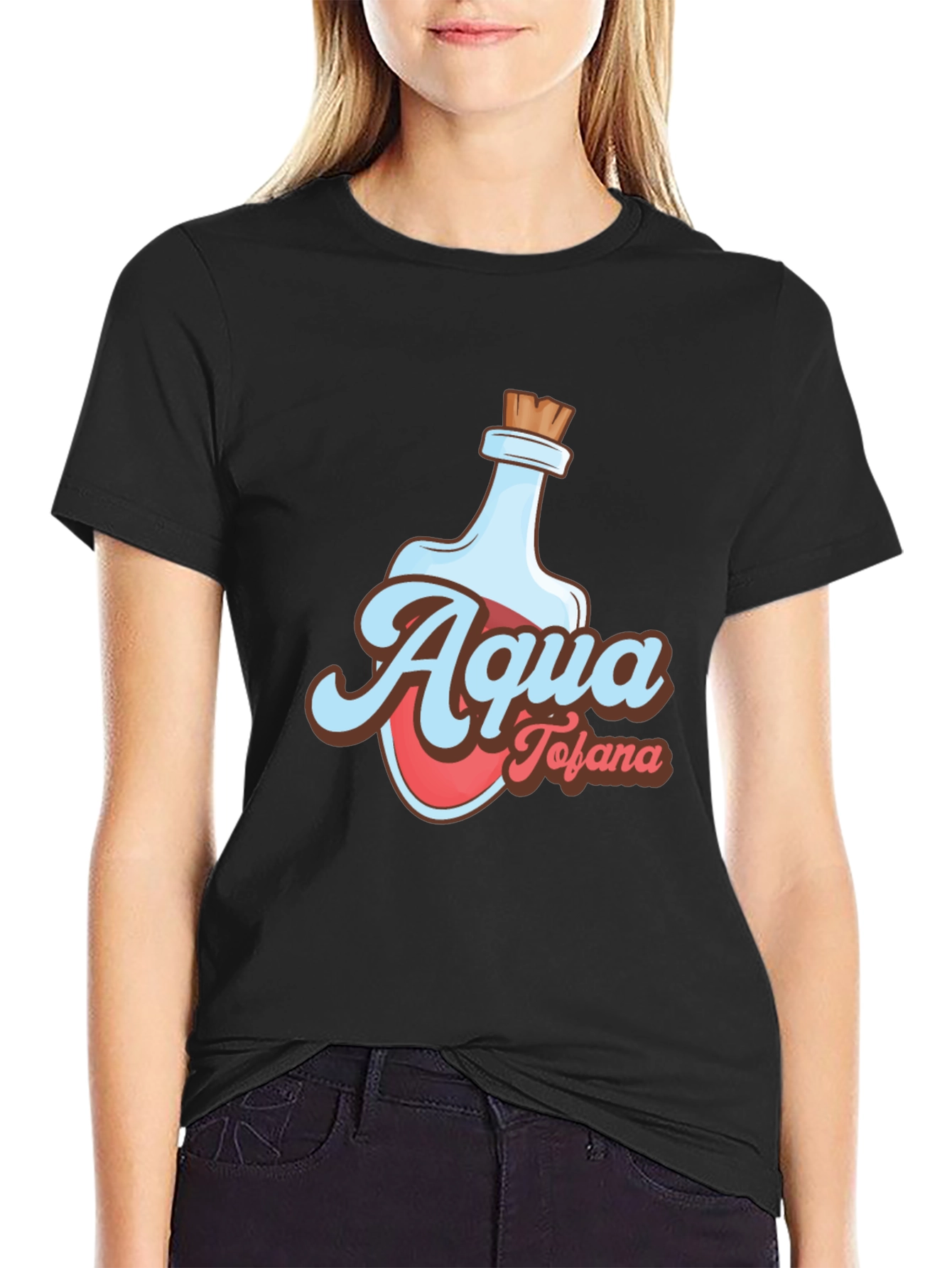 Black Aqua Tofana Graphic Tee - Stylish Poison Bottle Design view 2