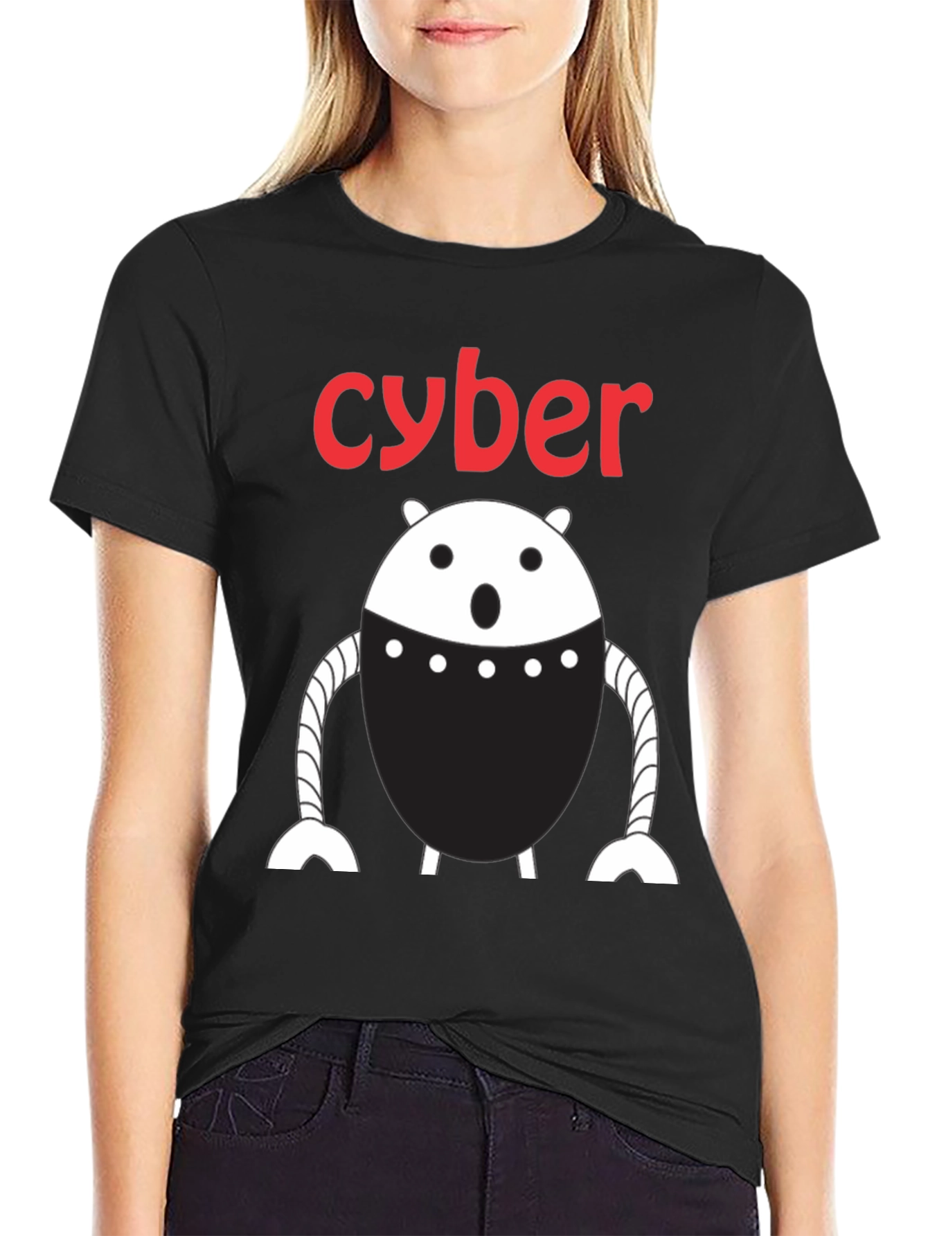 Black Cyber Robot Graphic T-Shirt - Black view 2