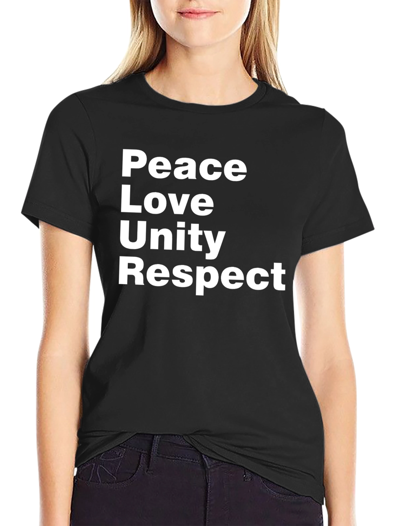 Black Peace Love Unity Respect Black Graphic Tee view 2
