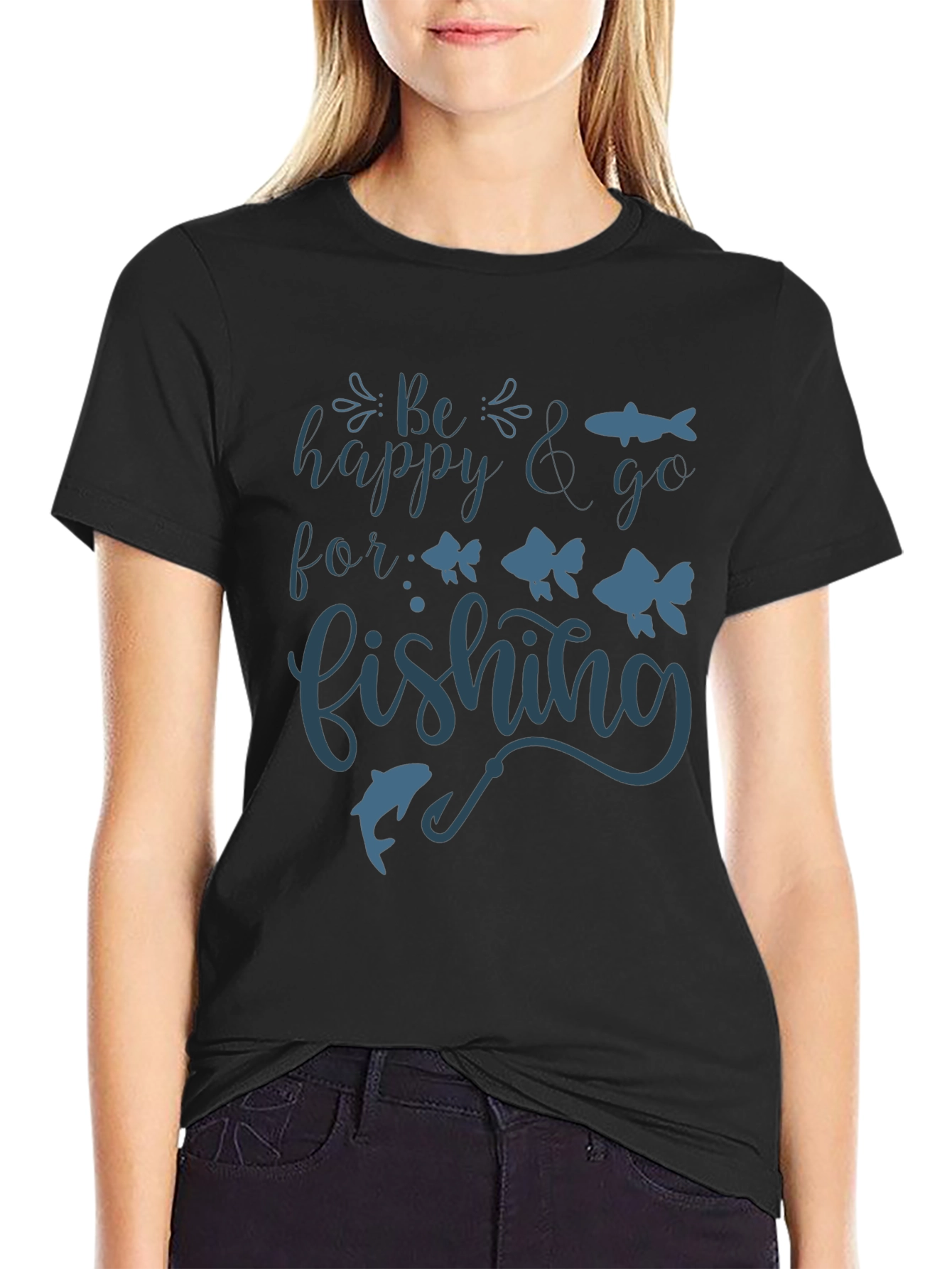 Black Be Happy & Go Fishing Graphic Tee view 2